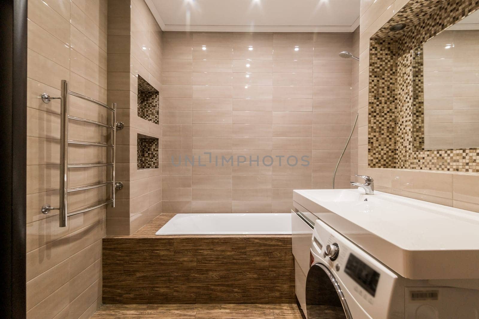 Russia, Moscow- June 11, 2019: interior room apartment. standard repair decoration in hostel. bathroom and toilet