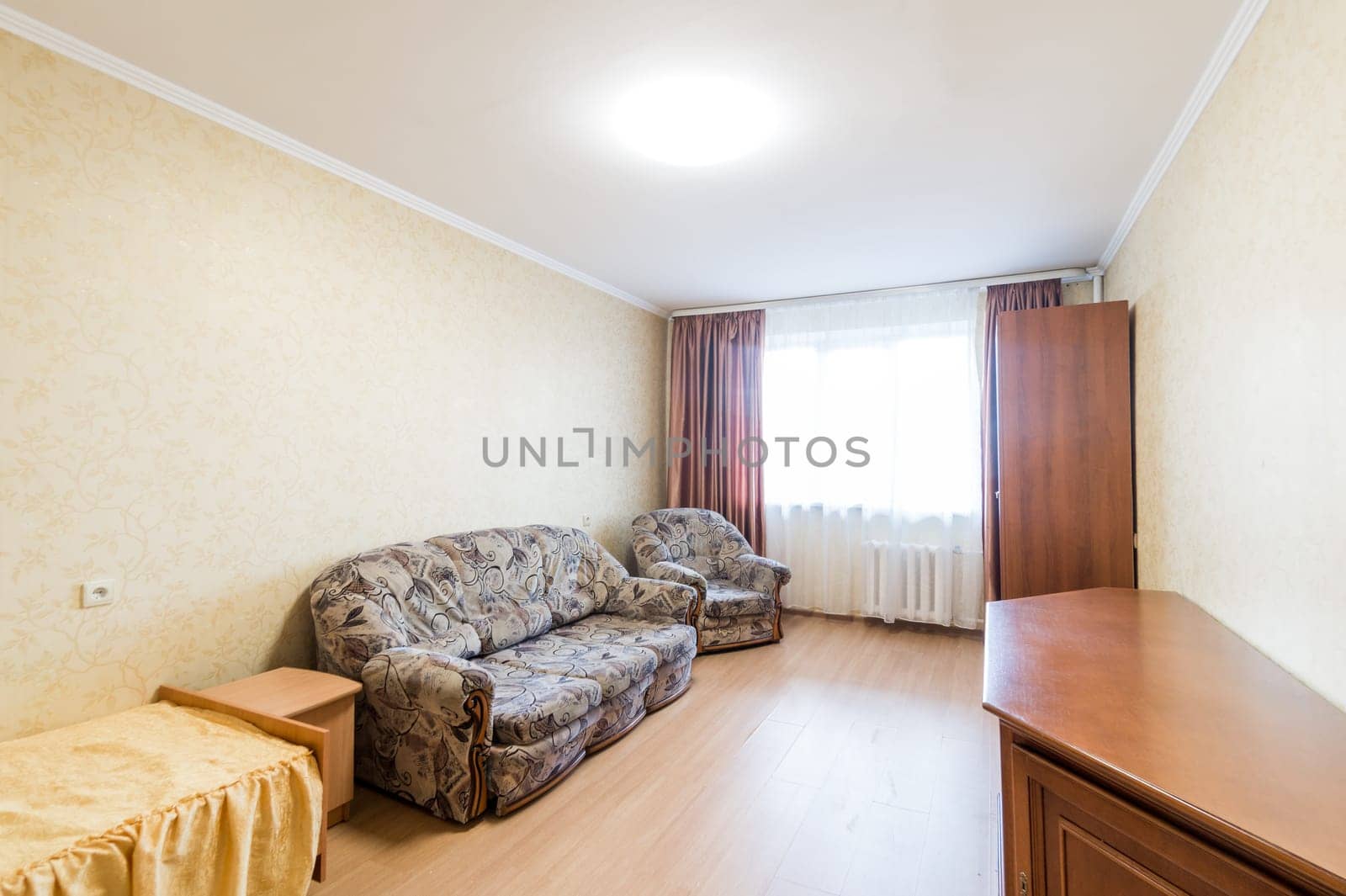 Russia, Moscow- June 11, 2019: interior room apartment. standard repair decoration in hostel