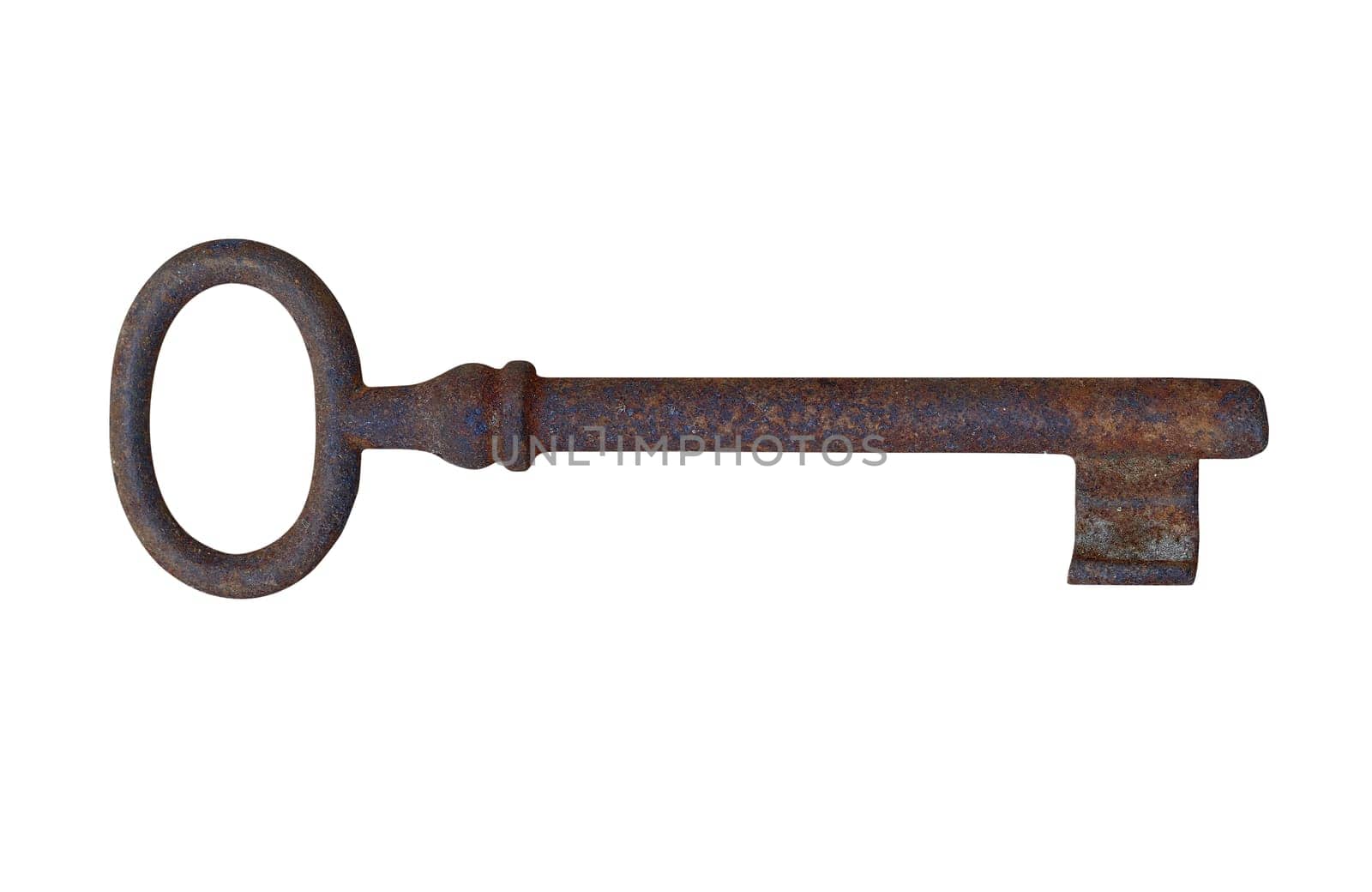 Old rusty key isolated on white background