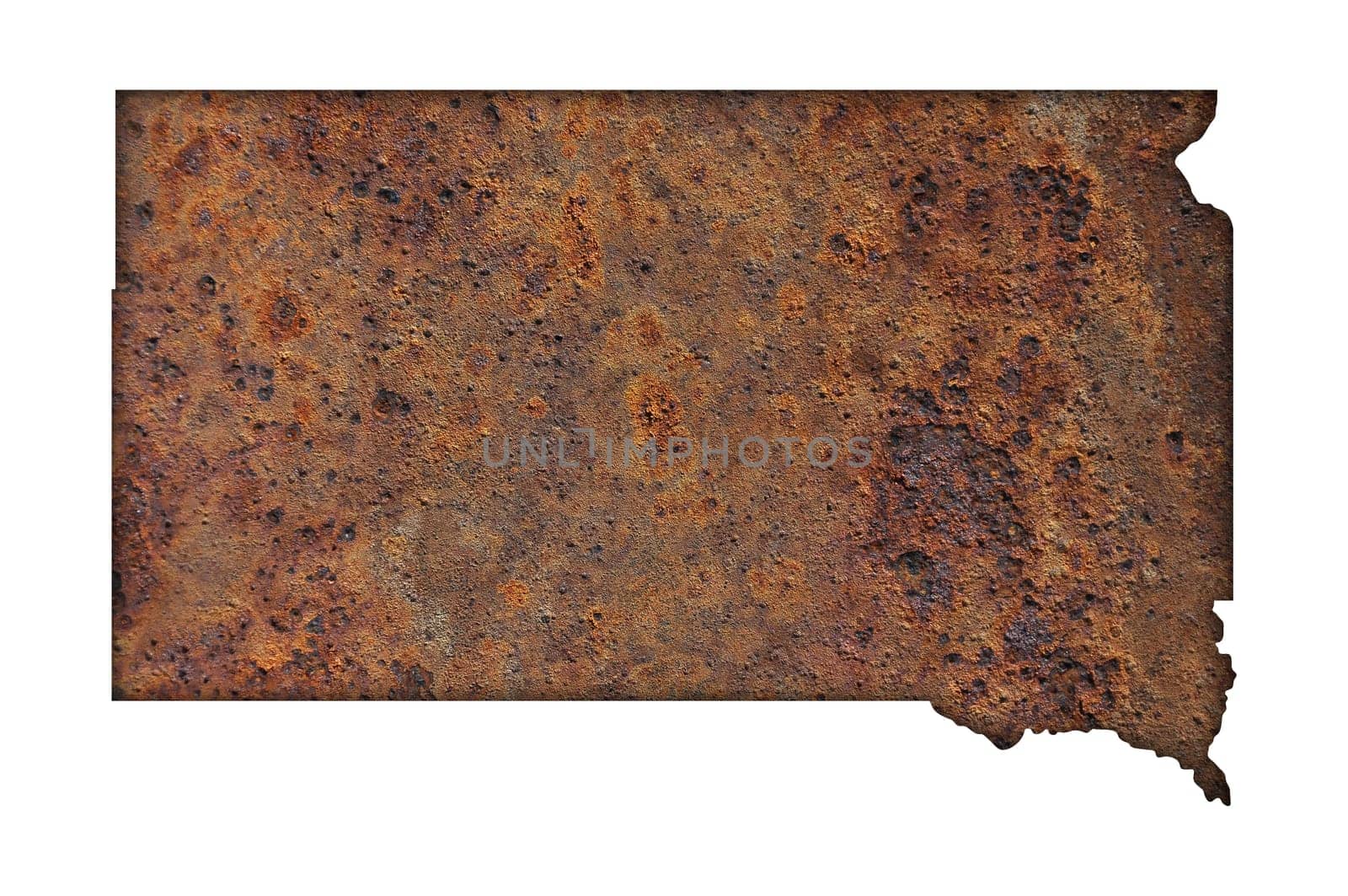 Map of South Dakota on rusty metal