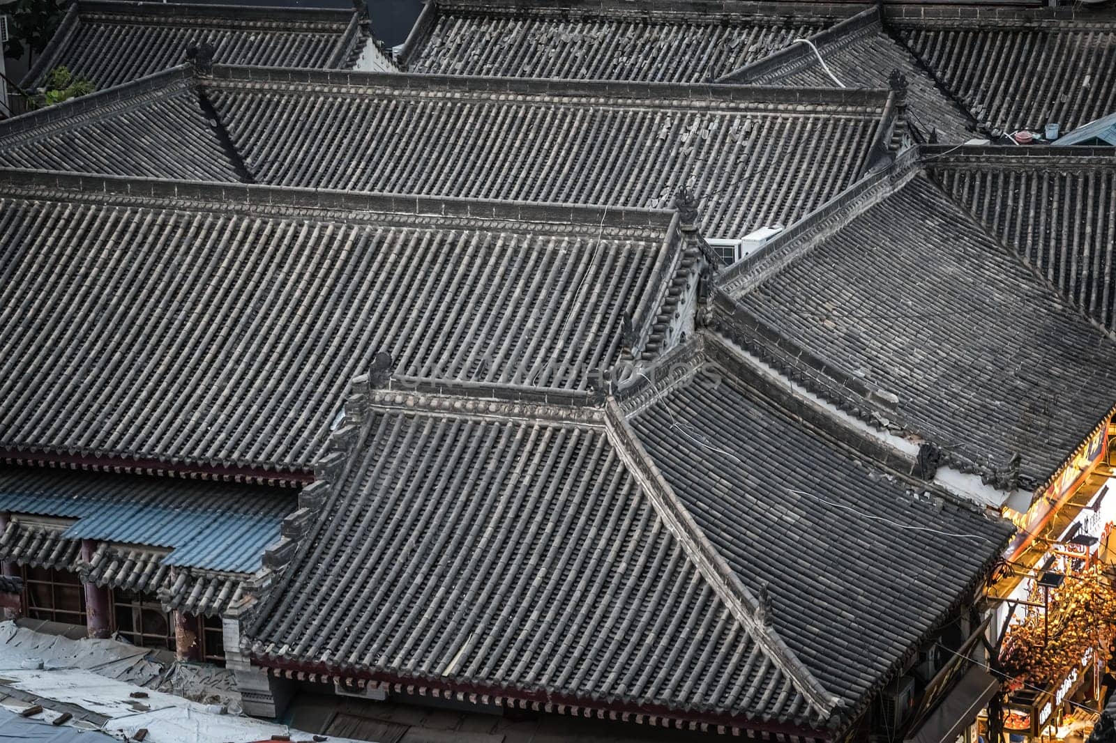 Traditional rooftops of old buildings in the centre of Xian city, Shaaxi Province, Central China