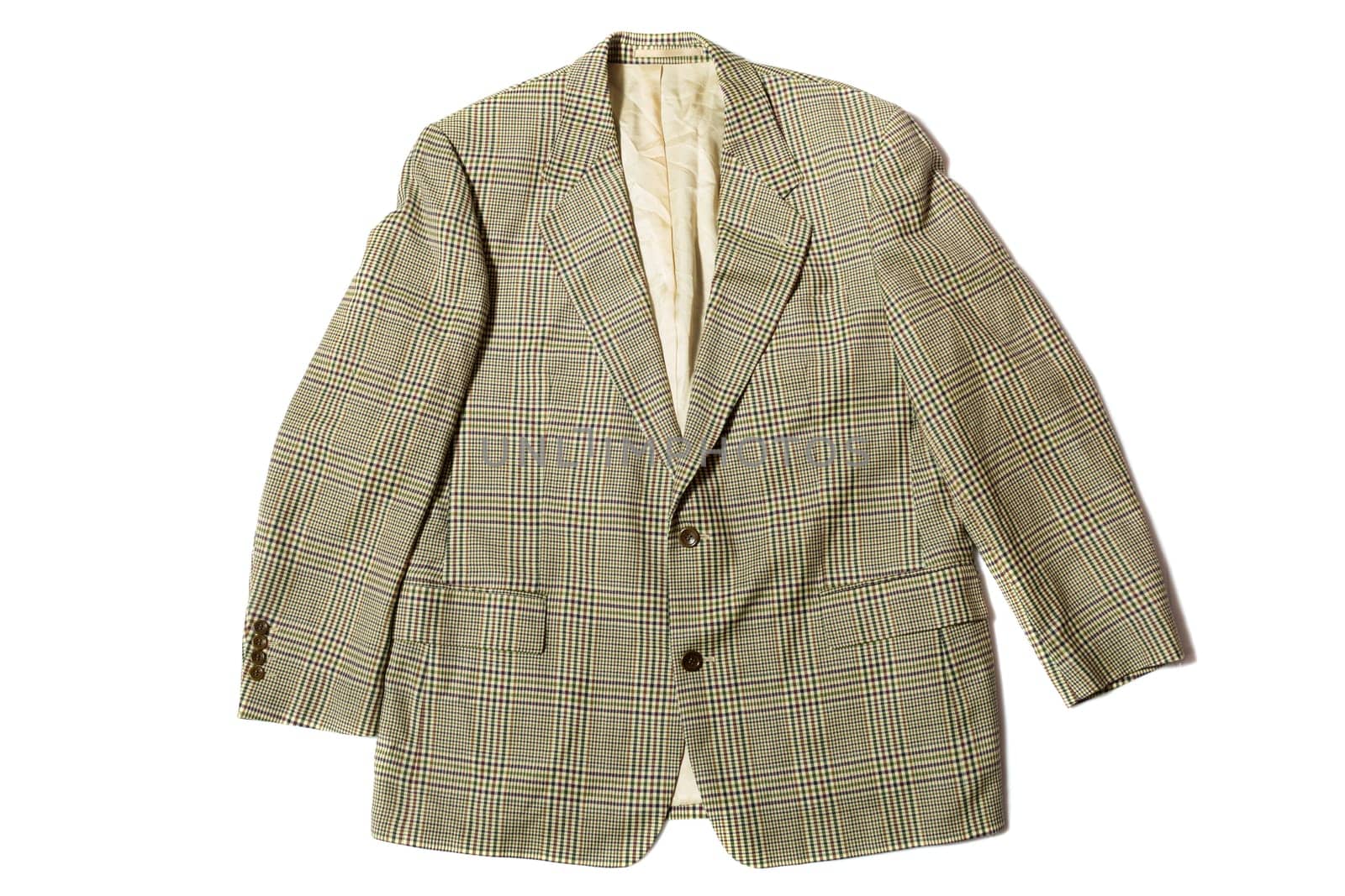 Vintage mens wool blazer on white background