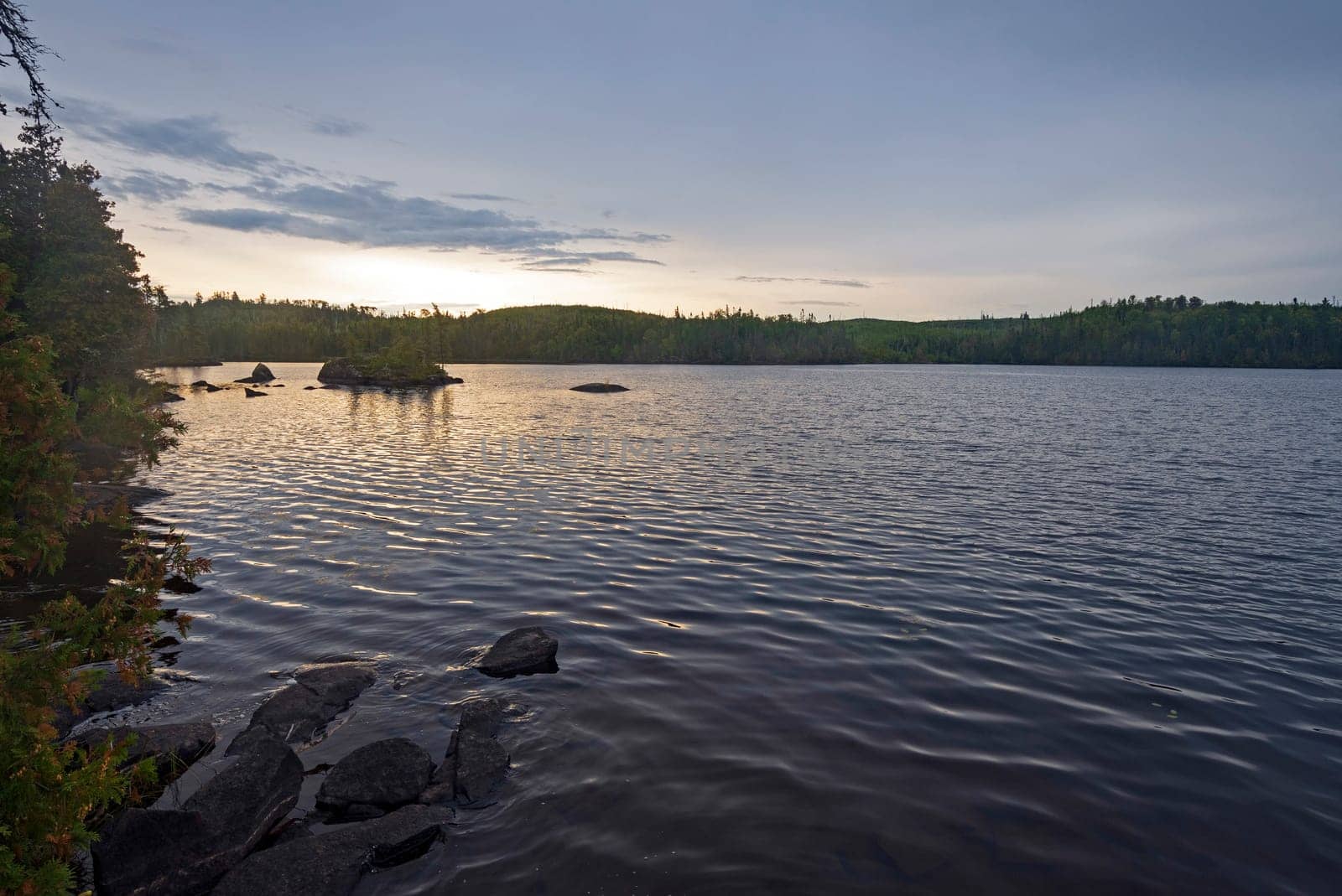 Storm Clouds at Sunrise on Long Island Lake in the Boundary Waters in Minnesota
