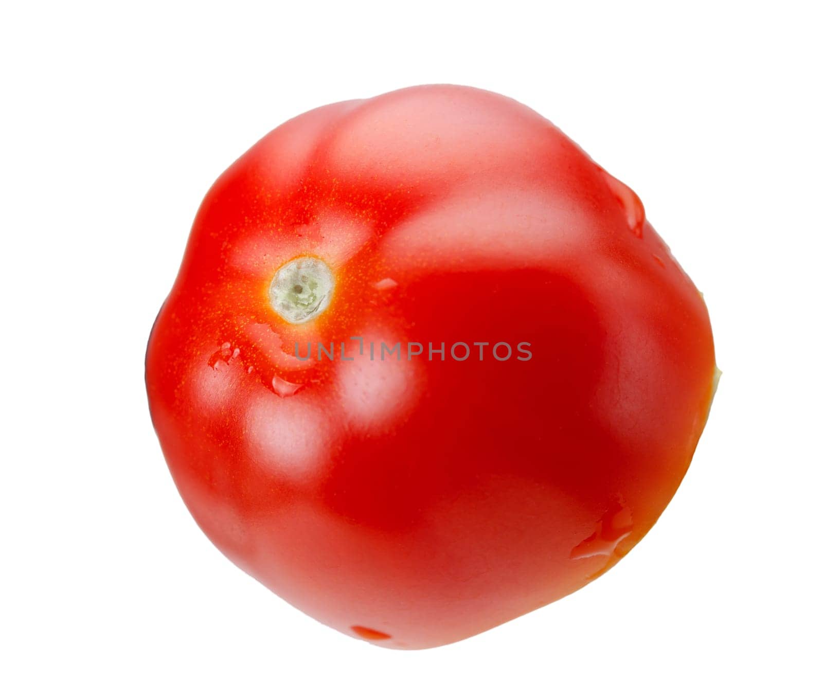 Levitating halves of cherry tomatoes close-up isolated on a white background