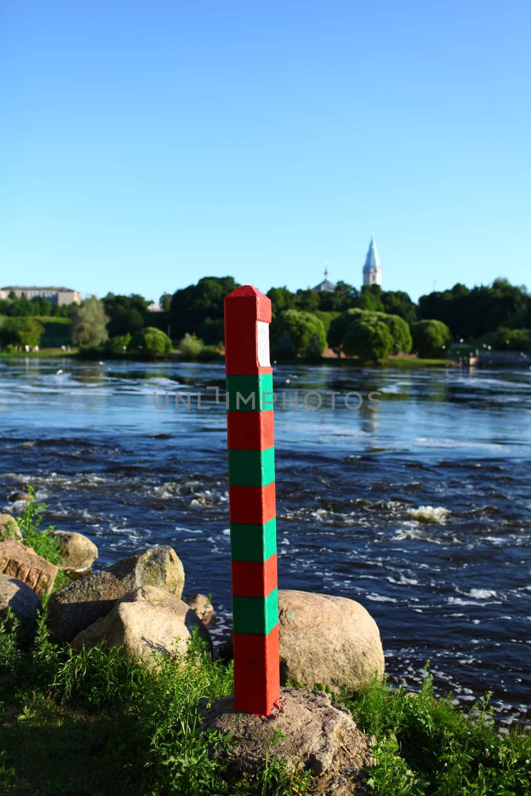 Russian frontier pillar by the river
