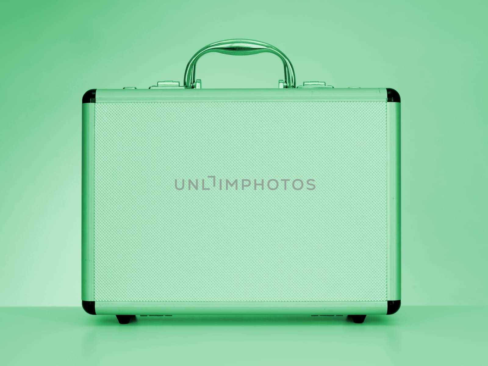 A close up shot of a metal brief case