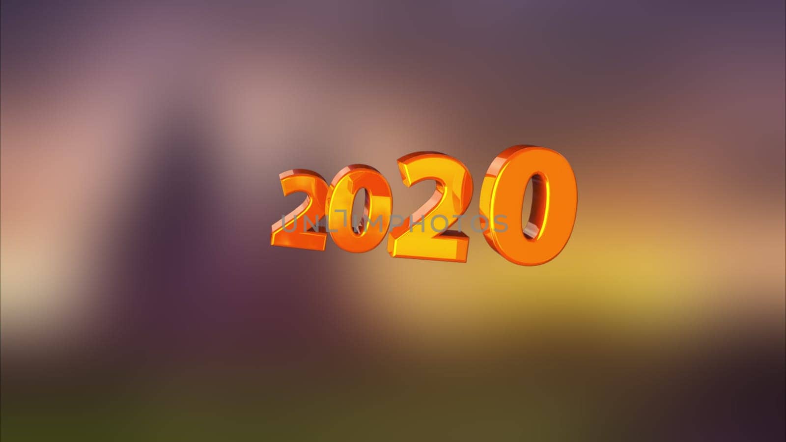 3D rendering background with multi-colored number 2020 turns into black and white. Computer generated animation of the concept of the happy new year 2020