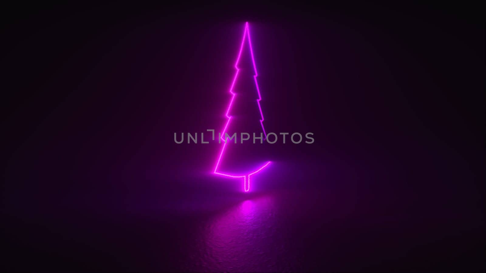3d rendering, computer generated abstract black background with neon christmas tree. Technology holiday video footage