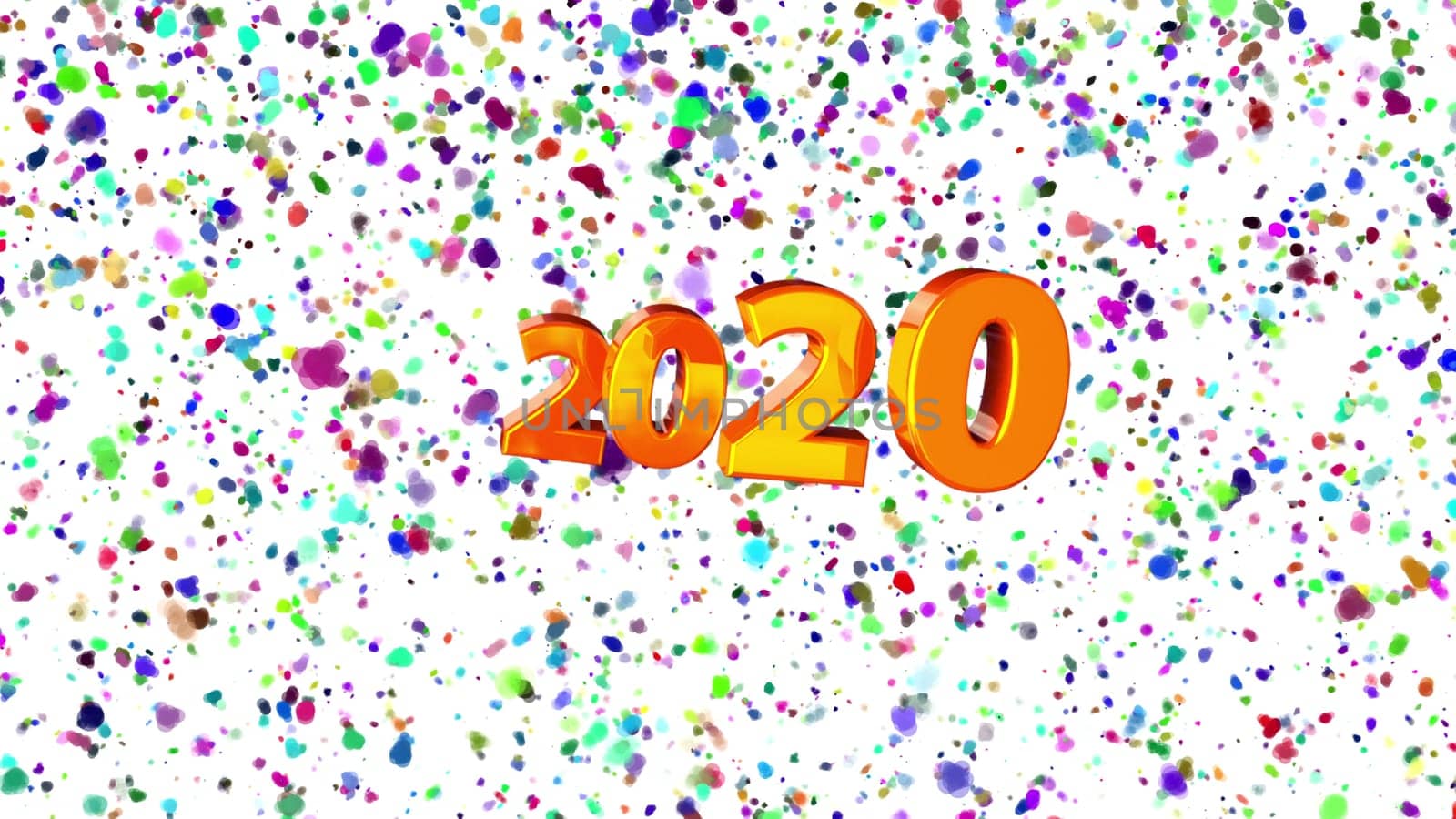 3D rendering background with multi-colored number 2020 turns into black and white. Computer generated animation of the concept of the happy new year 2020
