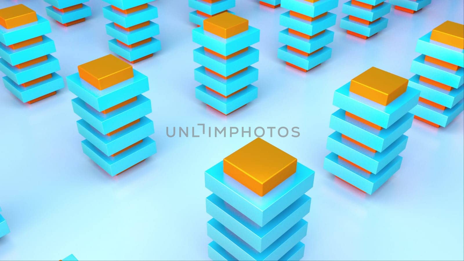 3d rendering isometric color tiered pillars. The concept of the city. Computer generated abstract backdrop imitation of many buildings