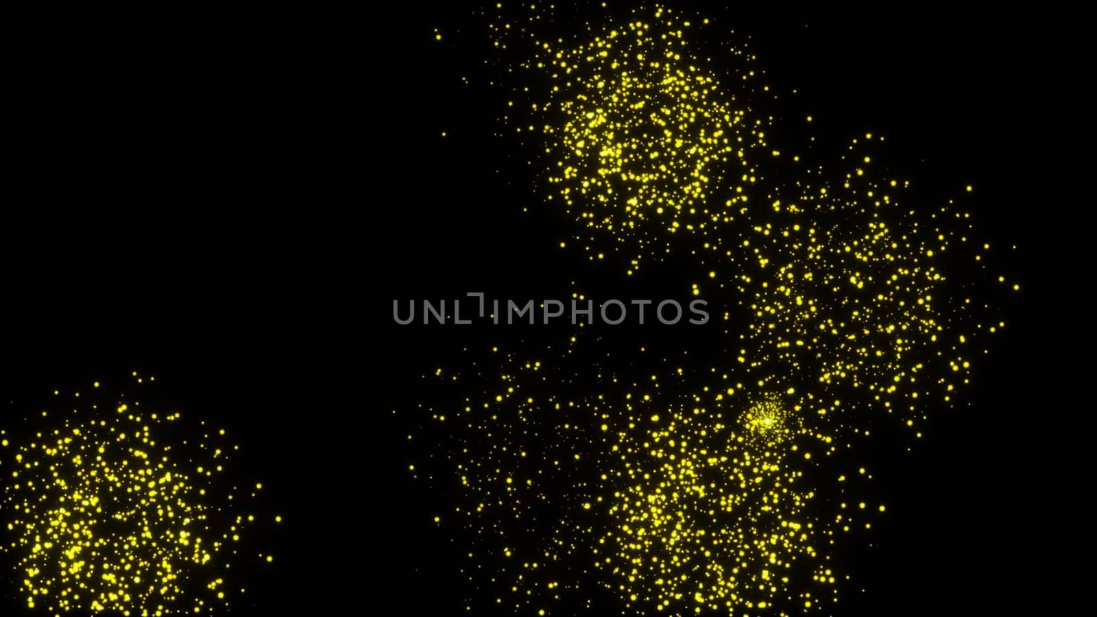 Computer generated abstract composition many flashes of golden salute on a black background. 3d rendering