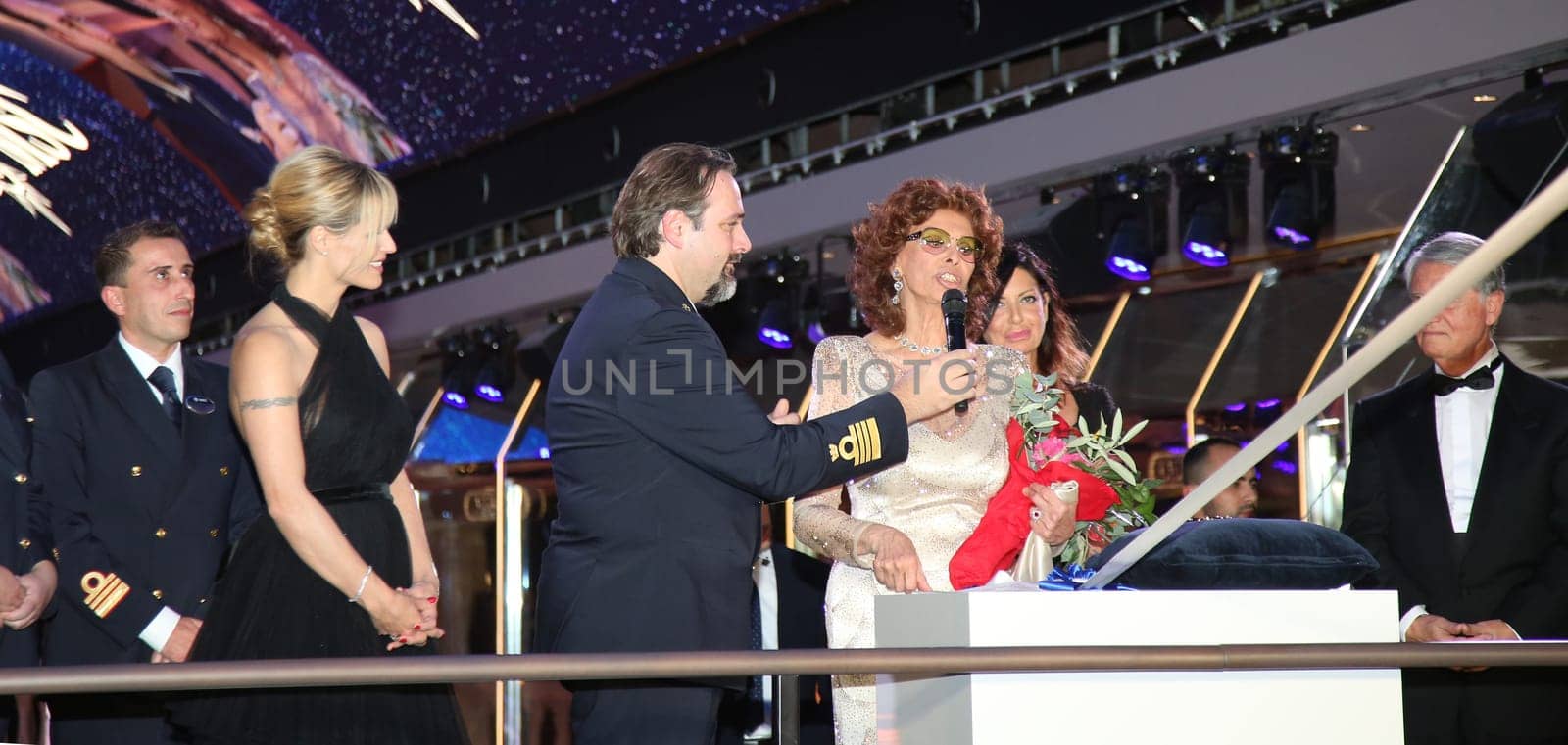 Sophia Loren cuts the ribbon at the MSC Grandiosa Naming Ceremony on November 09, 2019 in Hamburg, Germany
