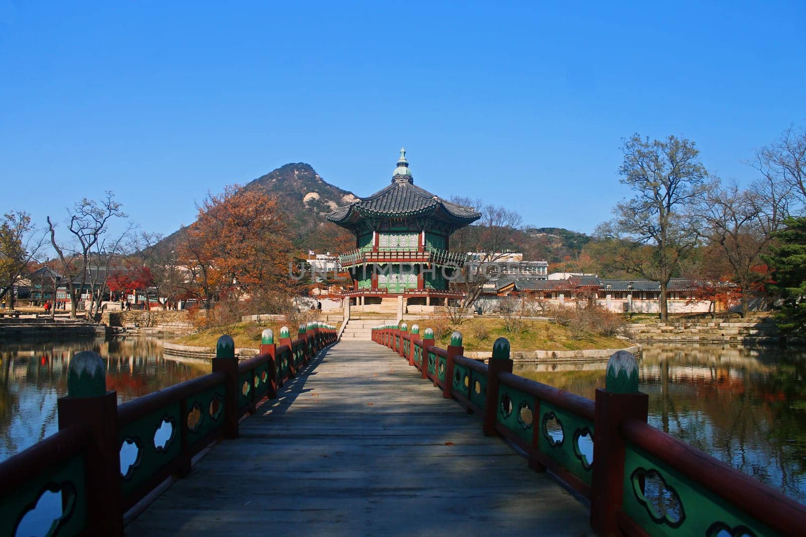 Hyangwonjeong pagoda in the middle of a lake