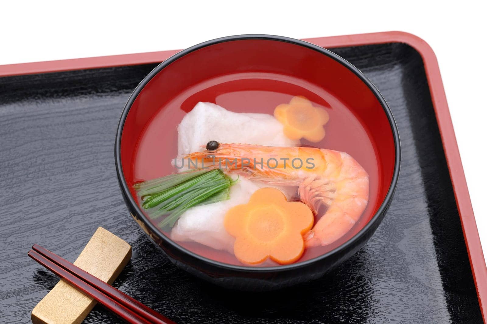 Japanese food, Zoni soup of mochi and ebi in a bowl