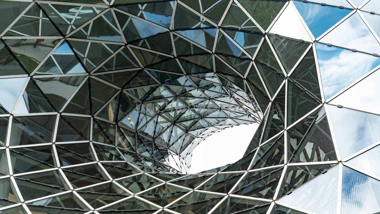FRANKFURT, GERMANY - OKTOBER 5th, 2019: Abstract architecture inside the futuristic shopping center MyZeil, Frankfurt am Main.