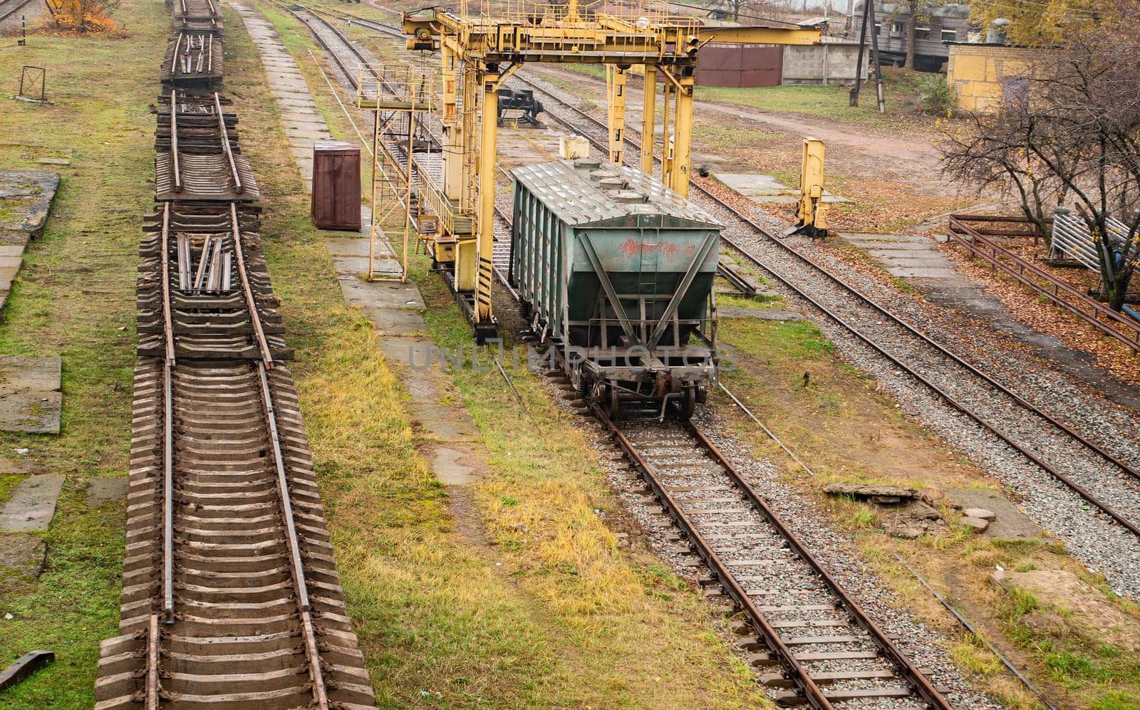 Commodity cars on the railway. Transport.