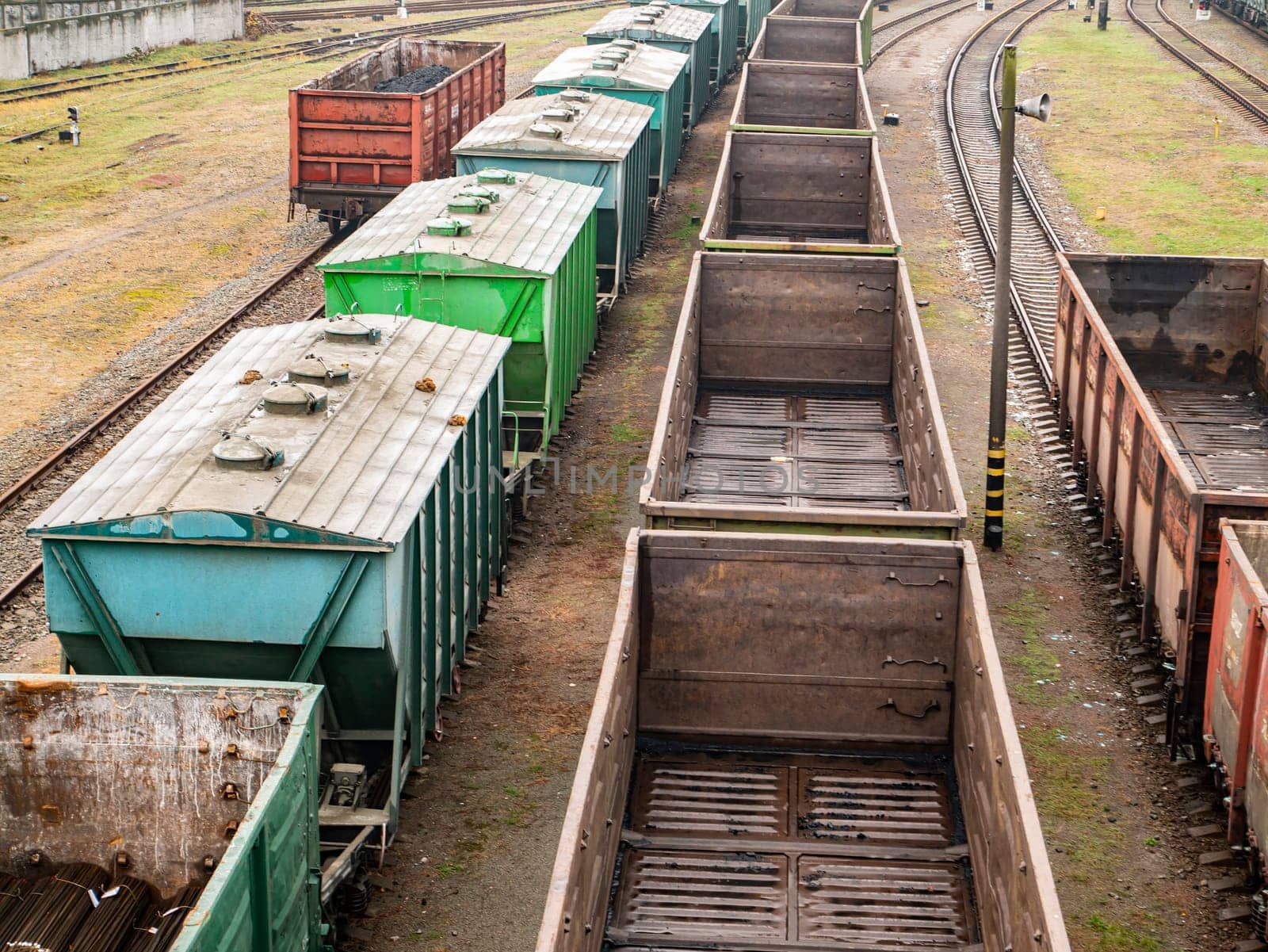 Commodity cars on the railway. Transport.