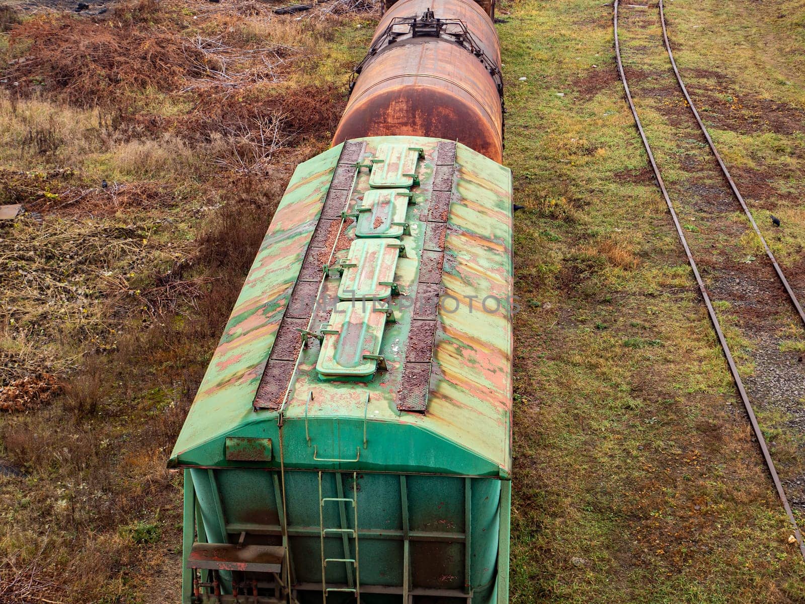 Commodity cars on the railway. Transport.