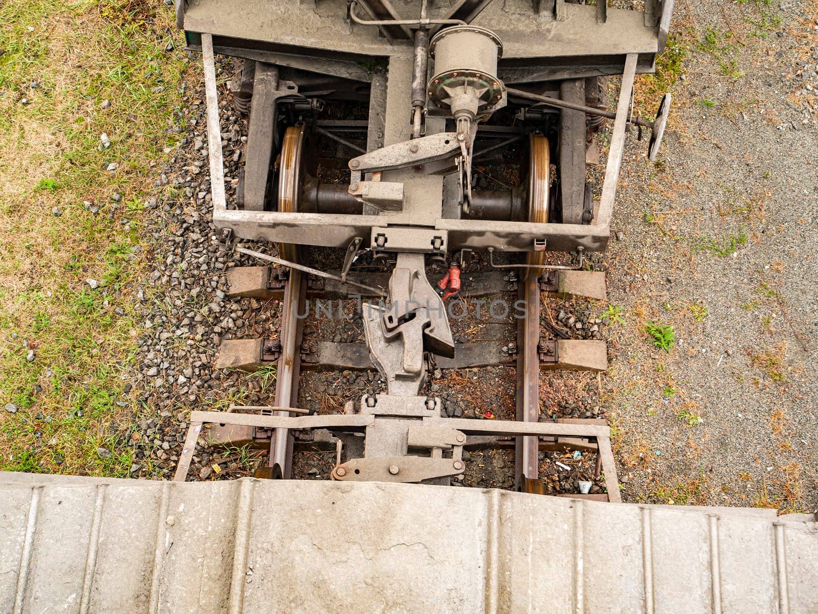 The junction of railway cars. Transport.