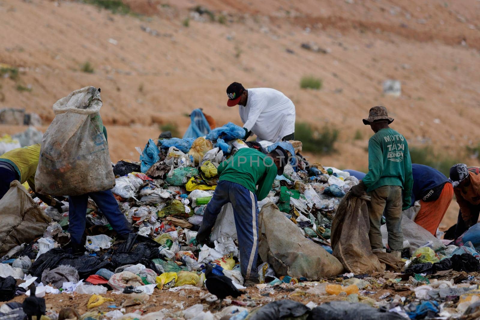 ALAGOINHAS, BAHIA / BRAZIL - May 2, 2019: People are seen collecting material for recycling in city landfill  (Joa Souza / Panthermedia).