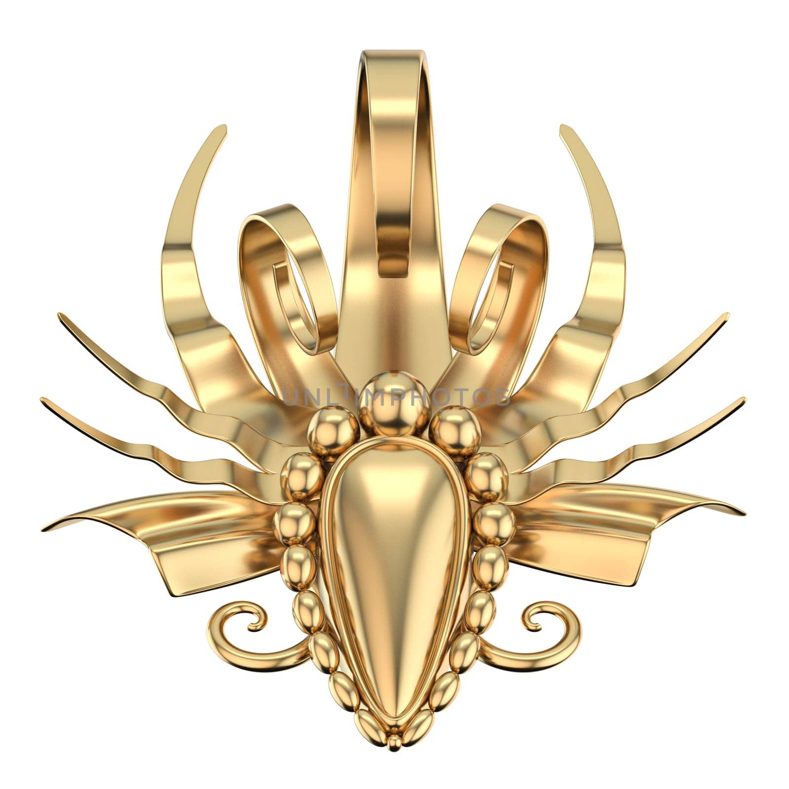 Abstract floral golden decoration 3D rendering illustration isolated on white background