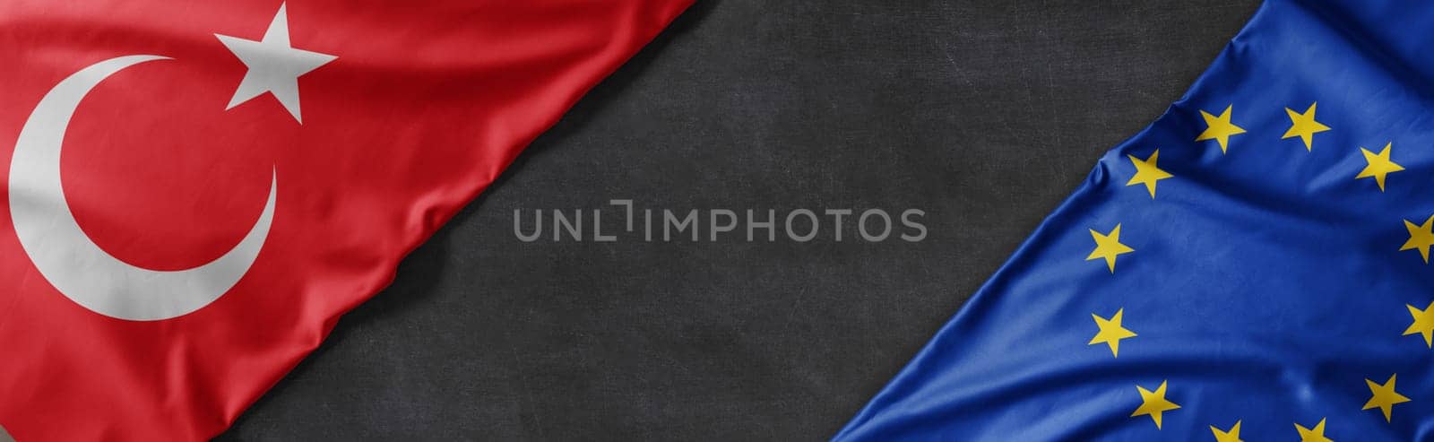 Flags of Turkey and the European Union with copy space