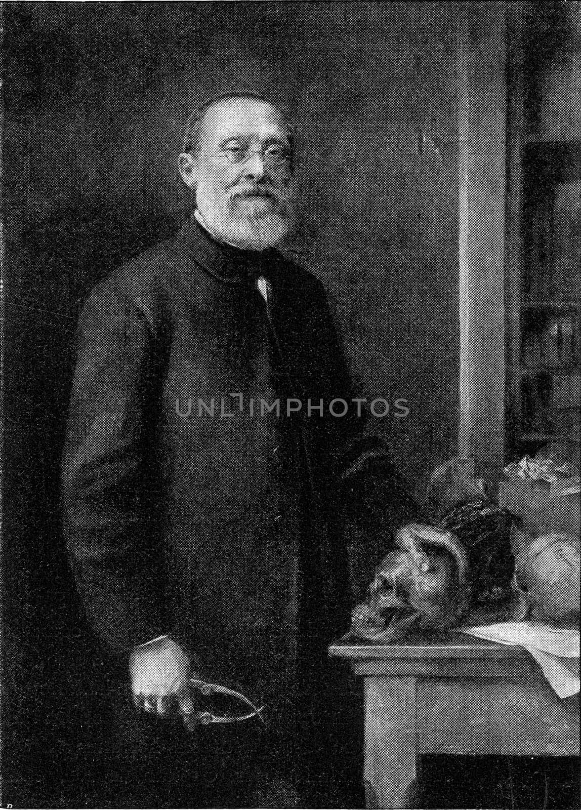 Rodolphe Virchow, vintage engraved illustration. From the Universe and Humanity, 1910..