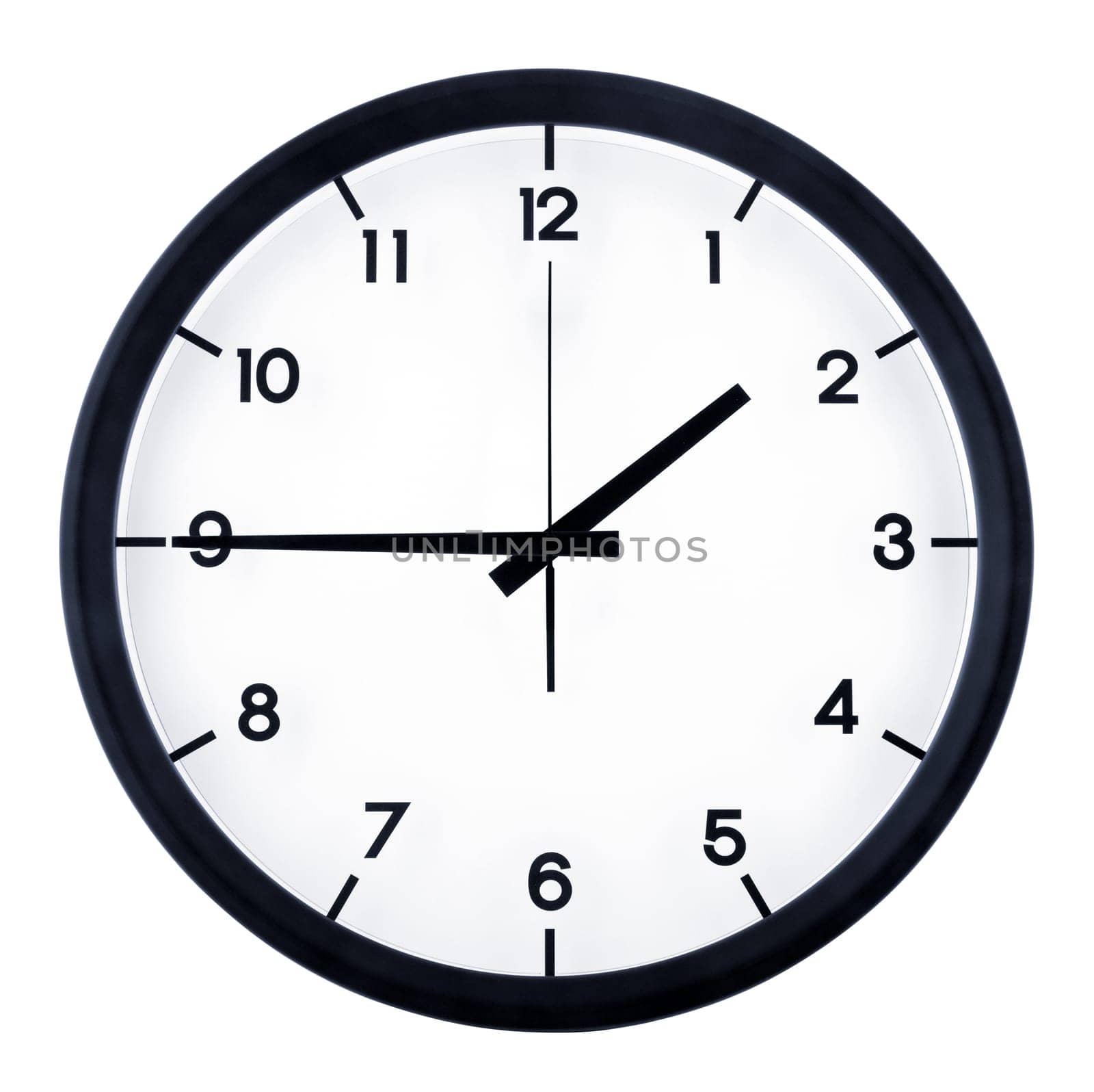 Classic analog clock pointing at one forty five o'clock, isolated on white background.