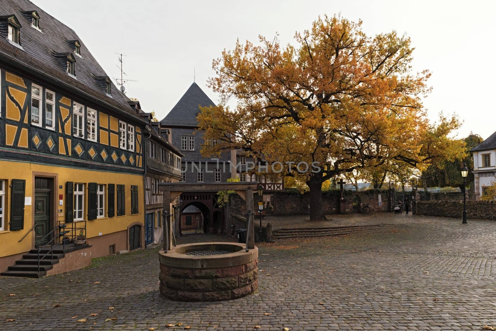 historic schlossplatz in frankfurt hoechst in autumn germany