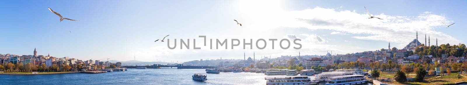 Beautiful Istanbul panorama, two shores of the Golden Horn.