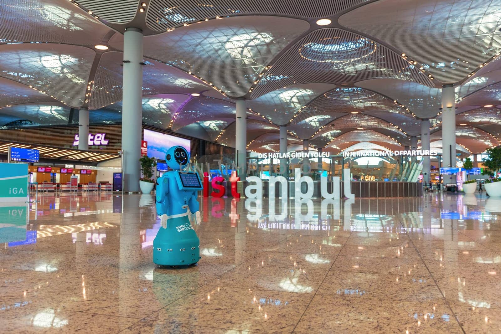 Istanbul, Turkey - November, 8, 2019: Robot staff to help passengers in New Istanbul Airport