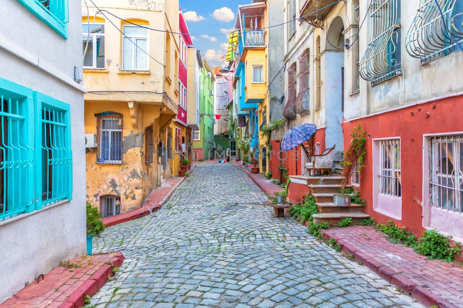 Colorful houses in Istanbul street, Fener area.