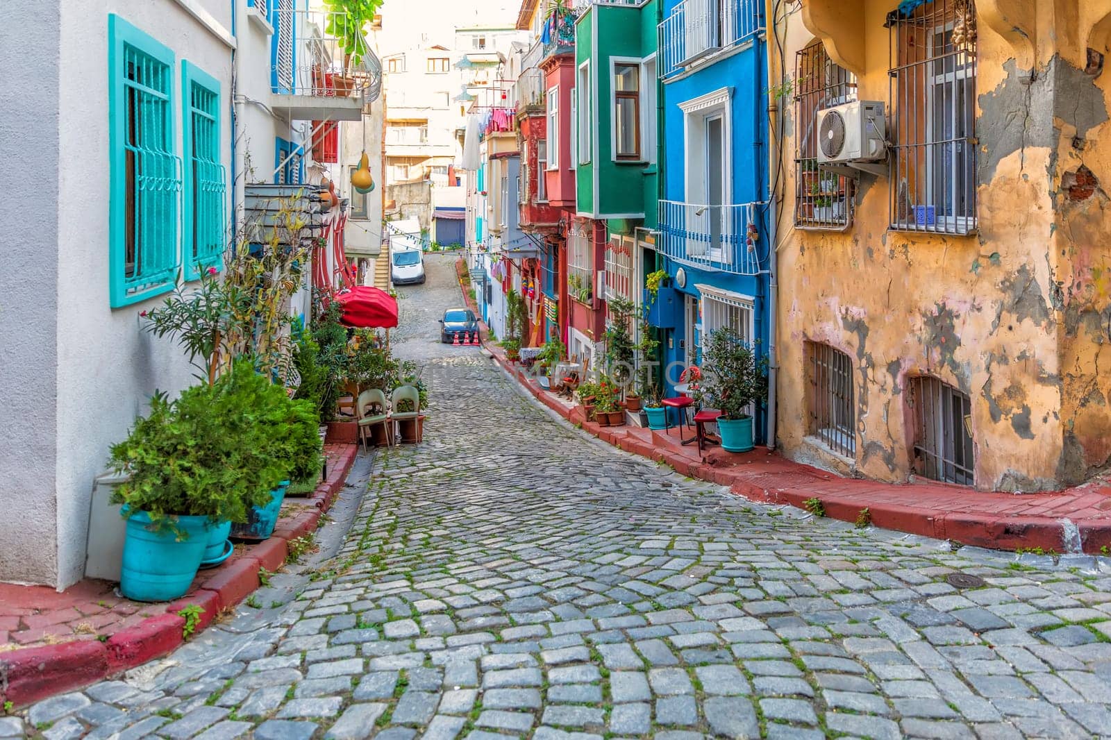 Beautiful Istanbul streets in colorful Fener views in Turkey.