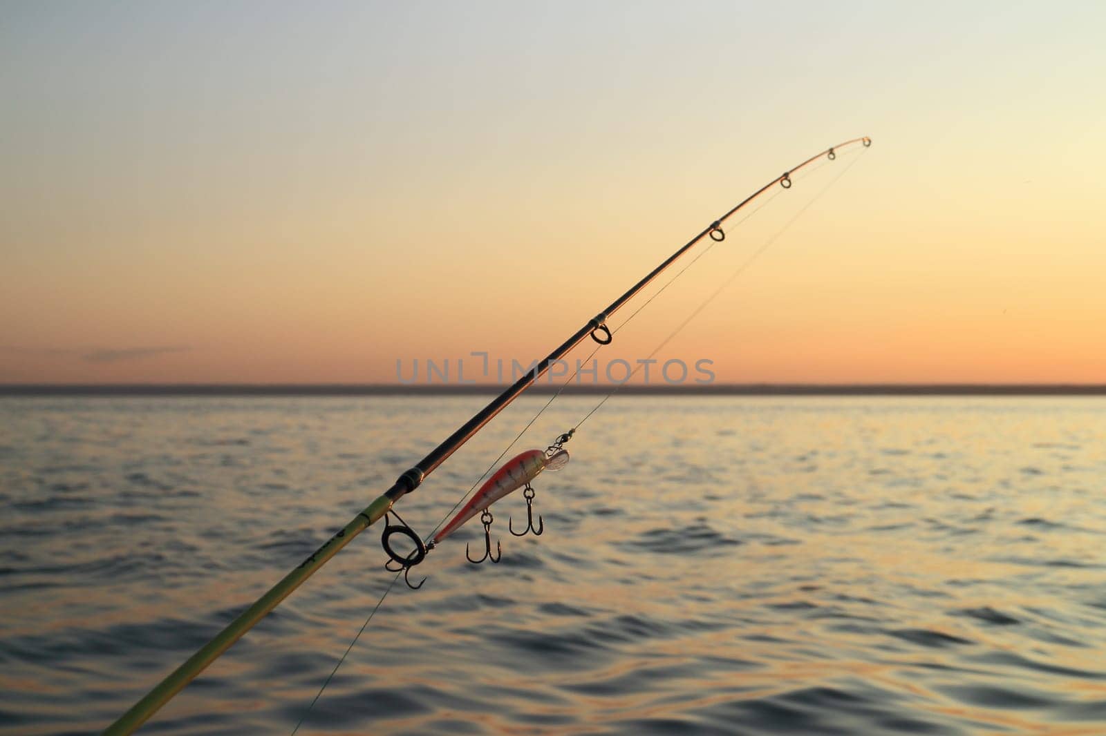 evening fishing, fishing rod against the evening sky