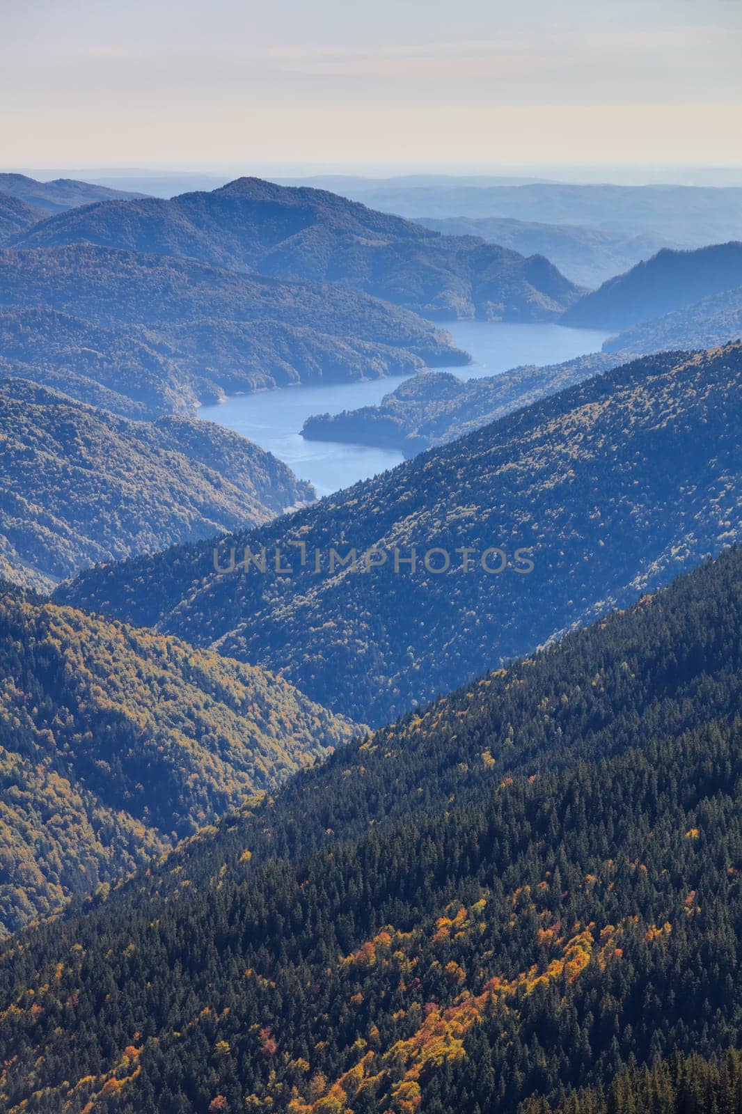 landscape with dam lake Vidraru in Romania