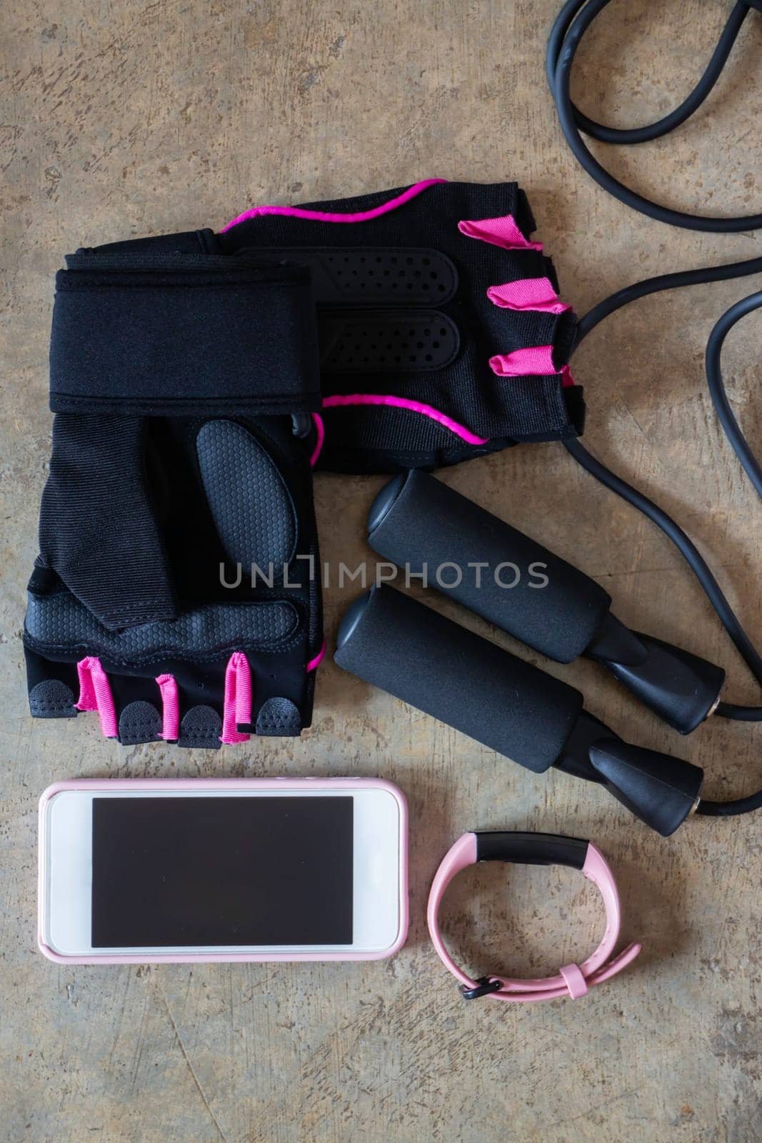 Simple home fitness exercise items, stock photo