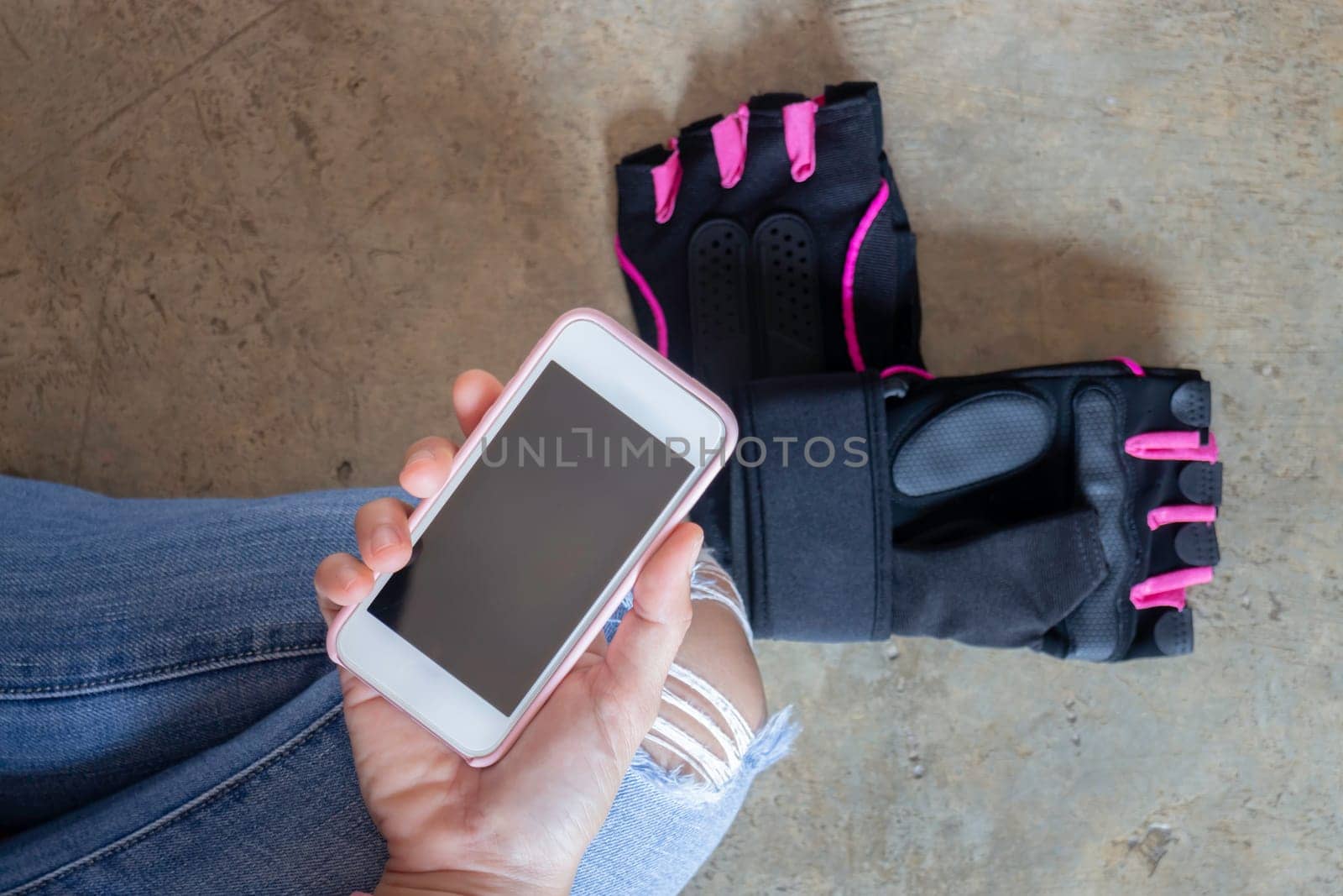 Healthy lifestyle concept female wearing sport tracker wristband arm, stock photo