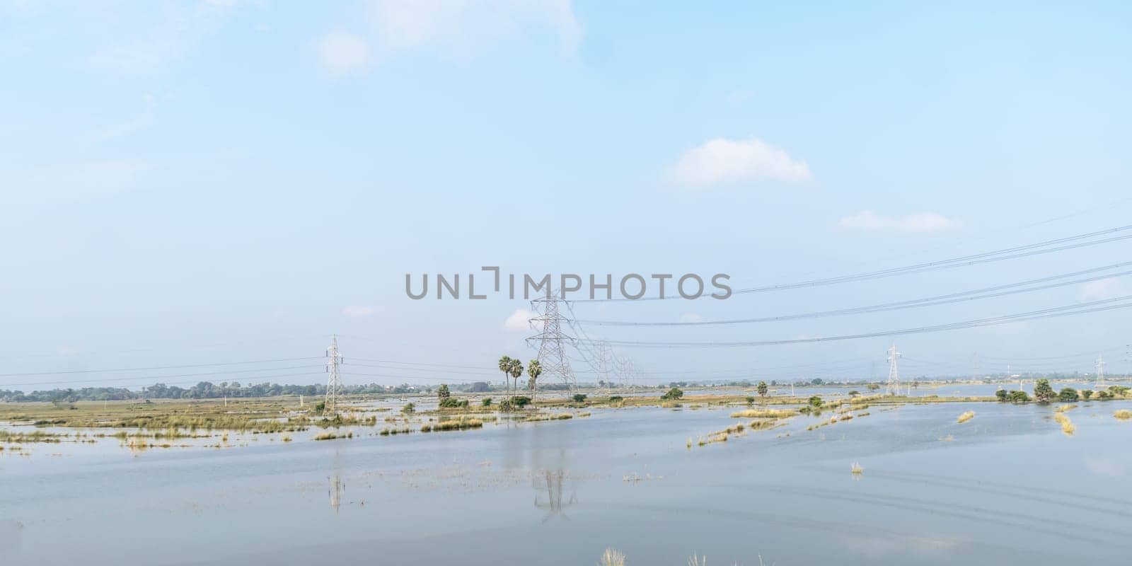 Agricultural land affected by flood. Flooded Food crop Fields. A Natural disaster in Agriculture and farming caused by due to heavy rain as Sea-level water rises. Eastern India, South Asia Pac.