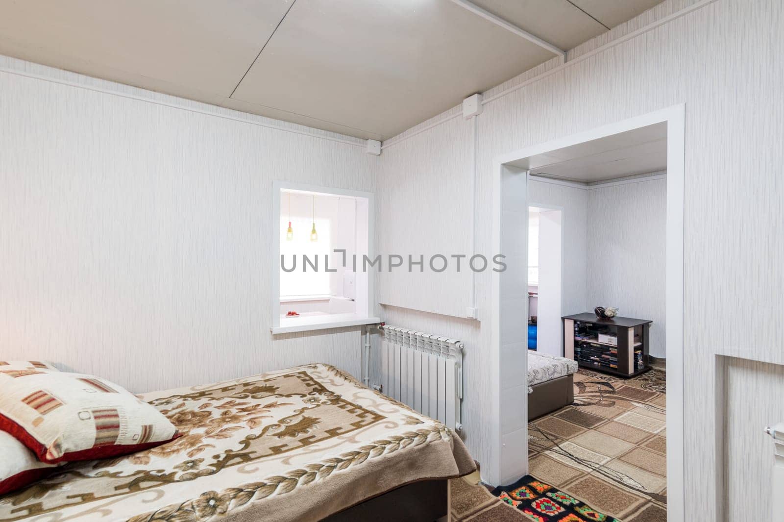 Russia, Moscow- June 26, 2019: interior room apartment. standard repair decoration in hostel
