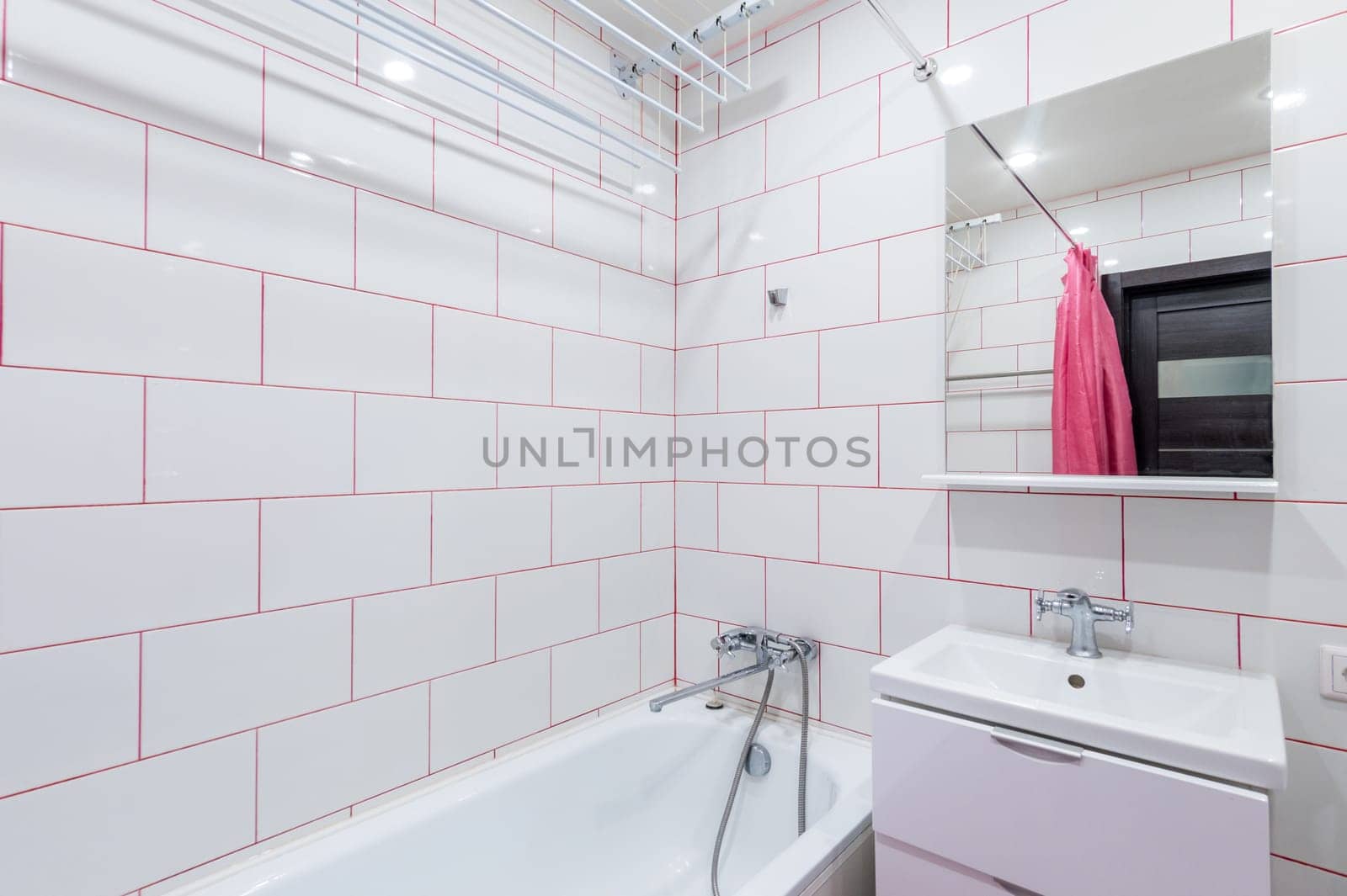 Russia, Moscow- June 26, 2019: interior room apartment. standard repair decoration in hostel. bathroom and toilet