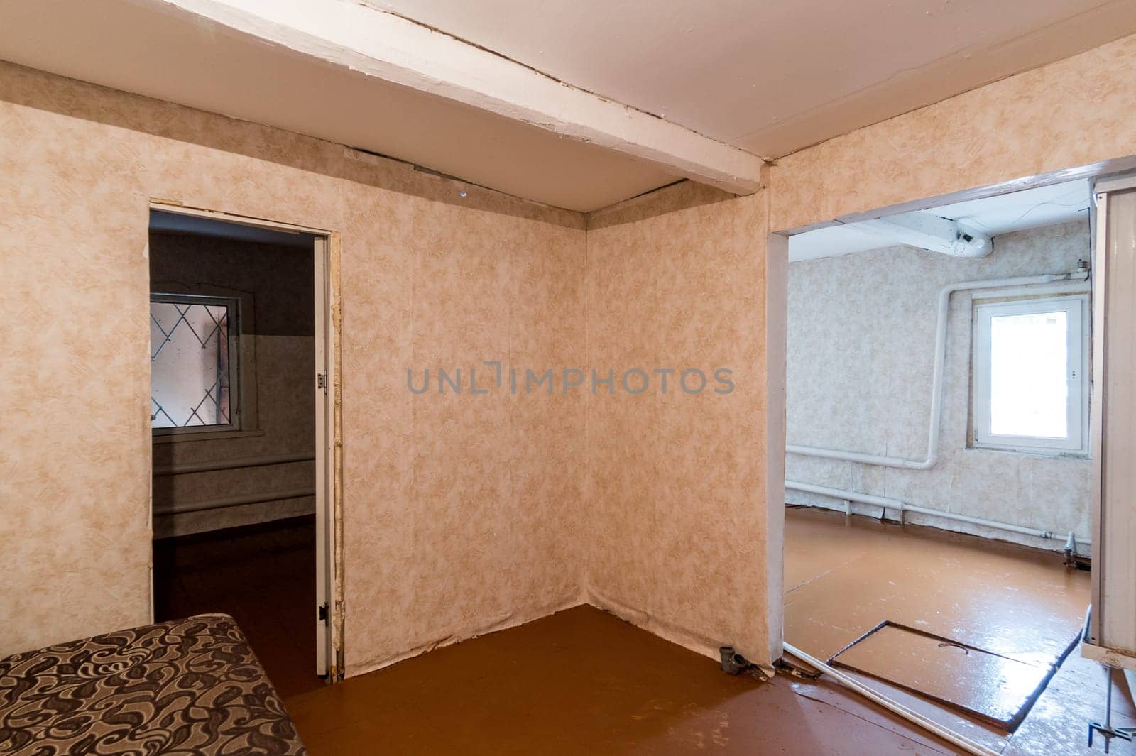 Russia, Moscow- June 26, 2019: interior room apartment. standard repair decoration in hostel. old not modern decor