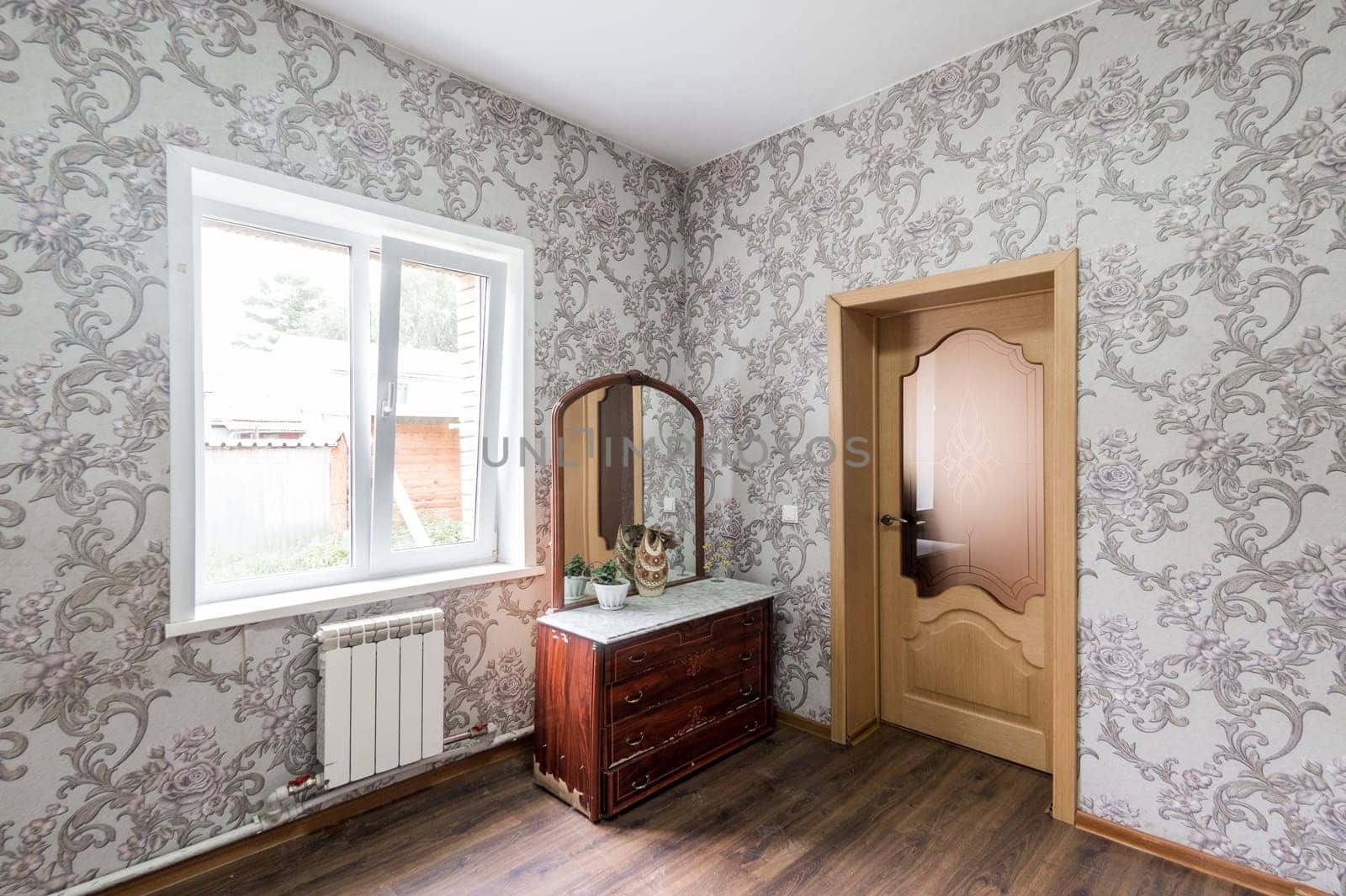 Russia, Moscow- June 26, 2019: interior room apartment. standard repair decoration in hostel. old not modern decor