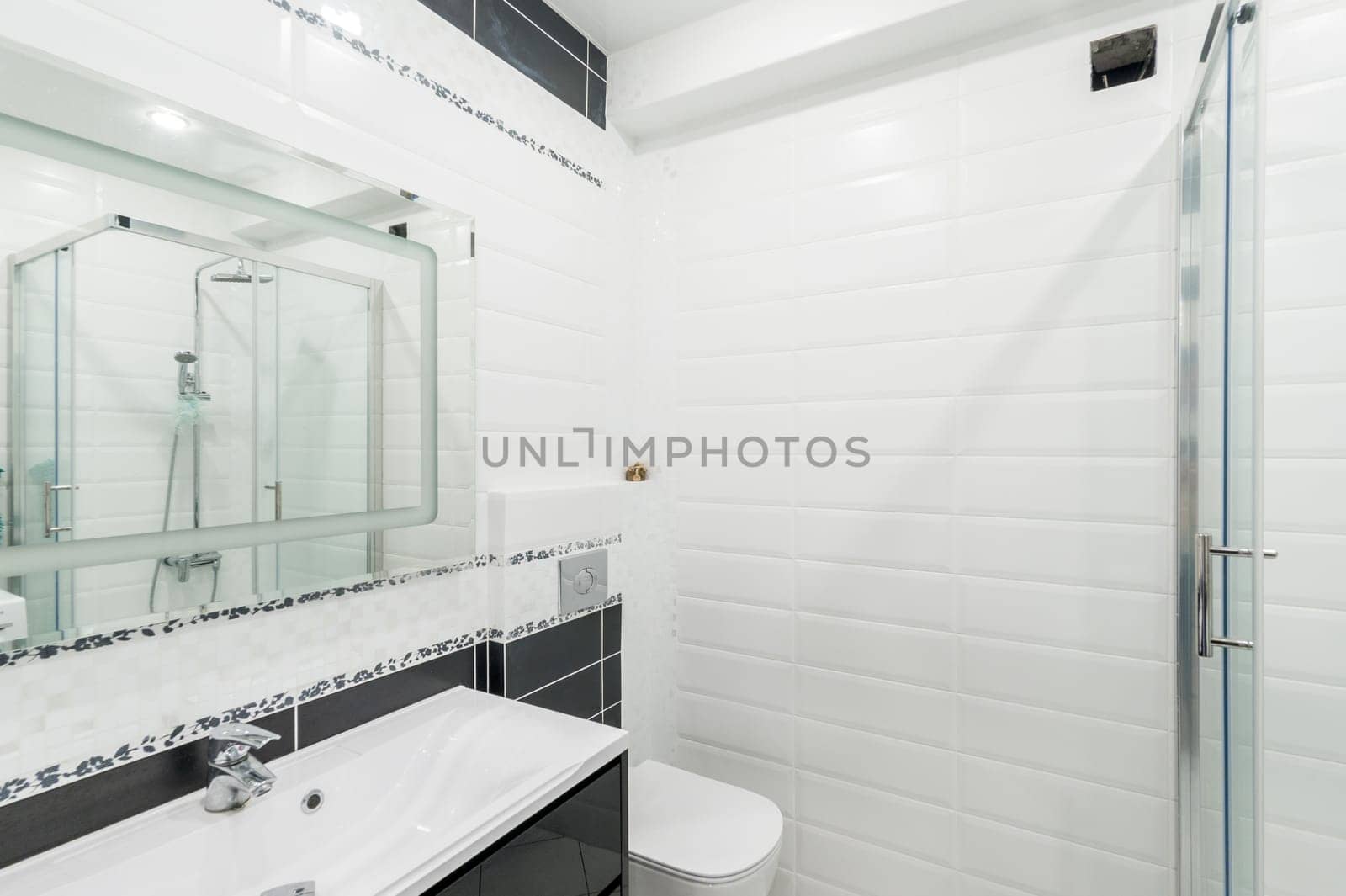 Russia, Moscow- June 26, 2019: interior room apartment. standard repair decoration in hostel. bathroom and toilet