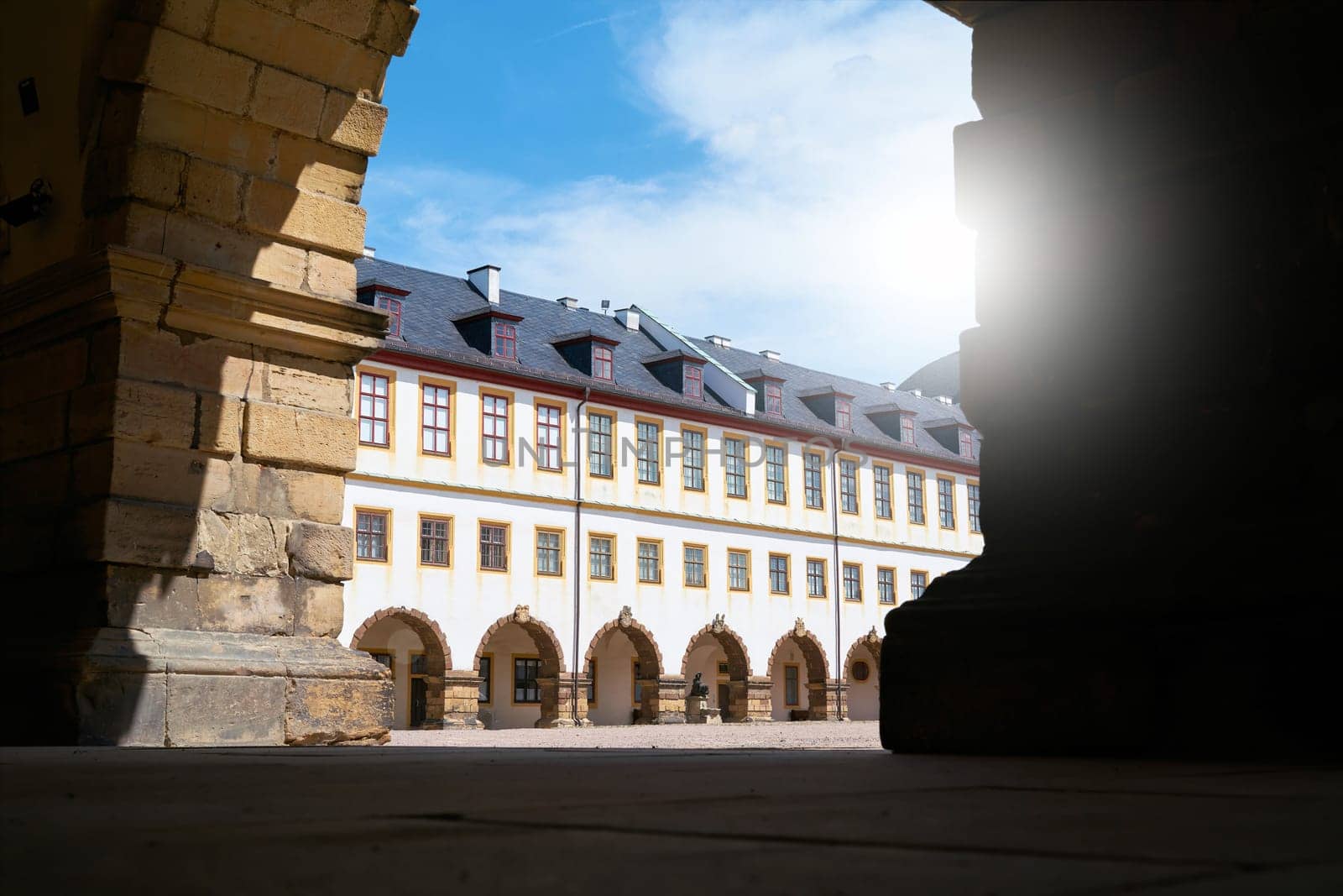 Inner courtyard of Friedenstein Castle in the old town of Gotha in Thuringia in Germany