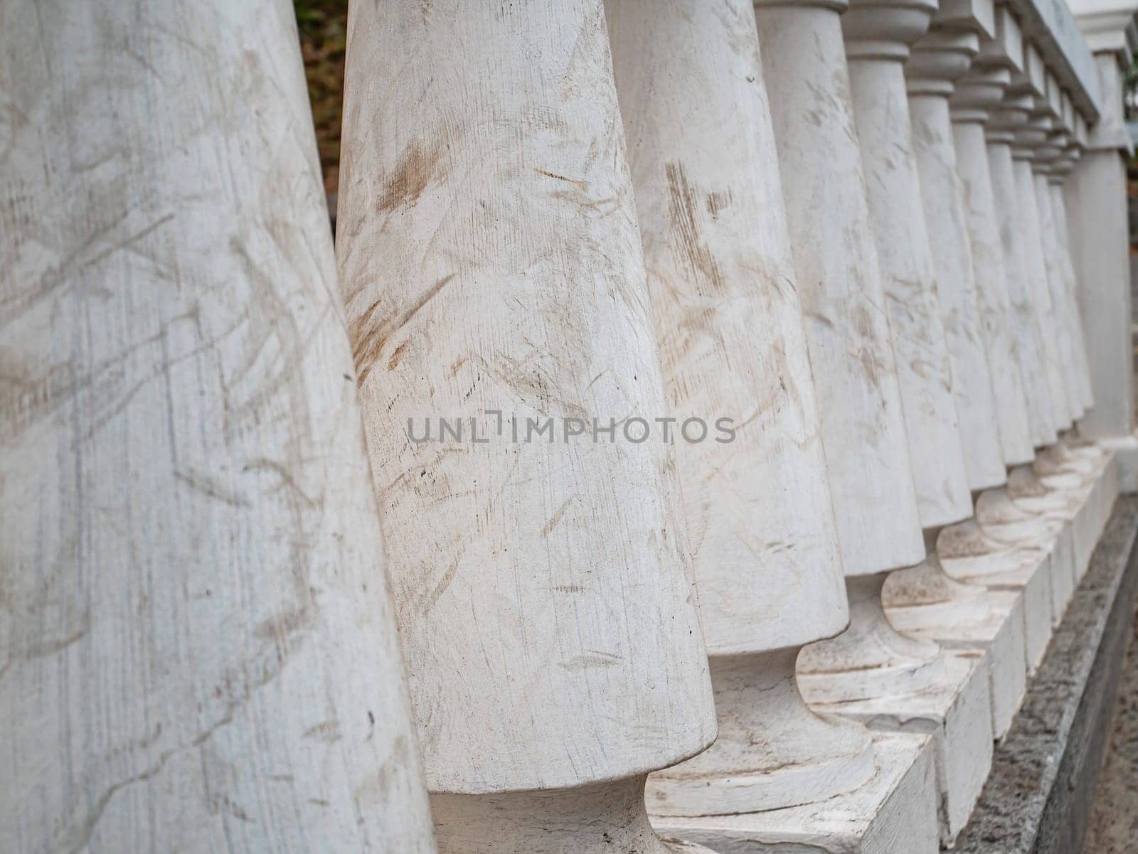 White curly railing. Architecture. Place for text. Background.