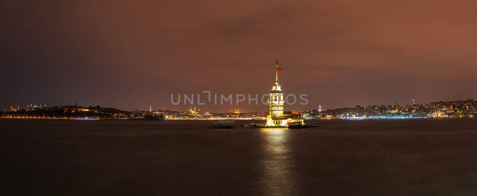 Leander's Tower in the Marmara sea, twilight panorama, Istanbul.
