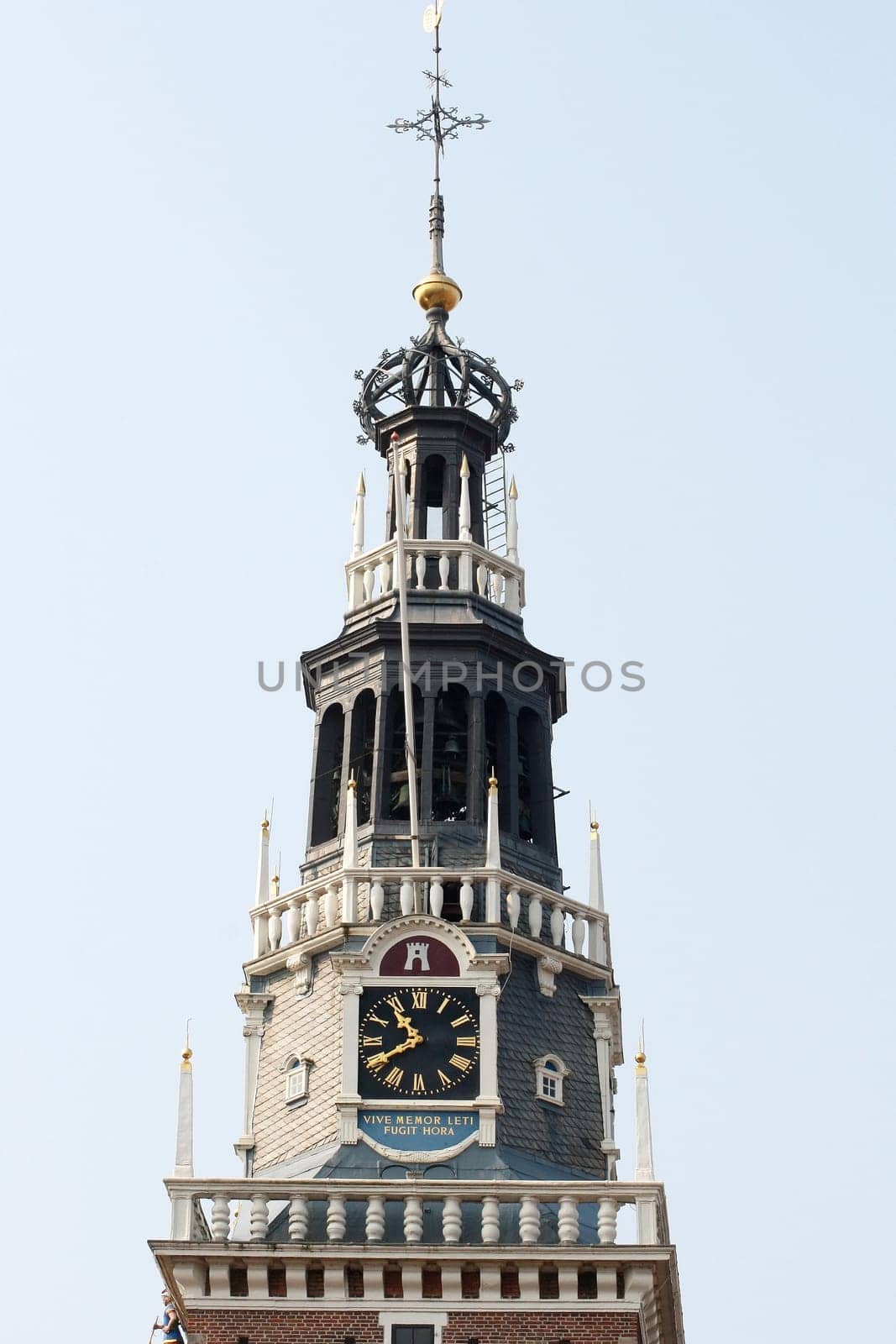 beautiful steeple, with a blue sky background