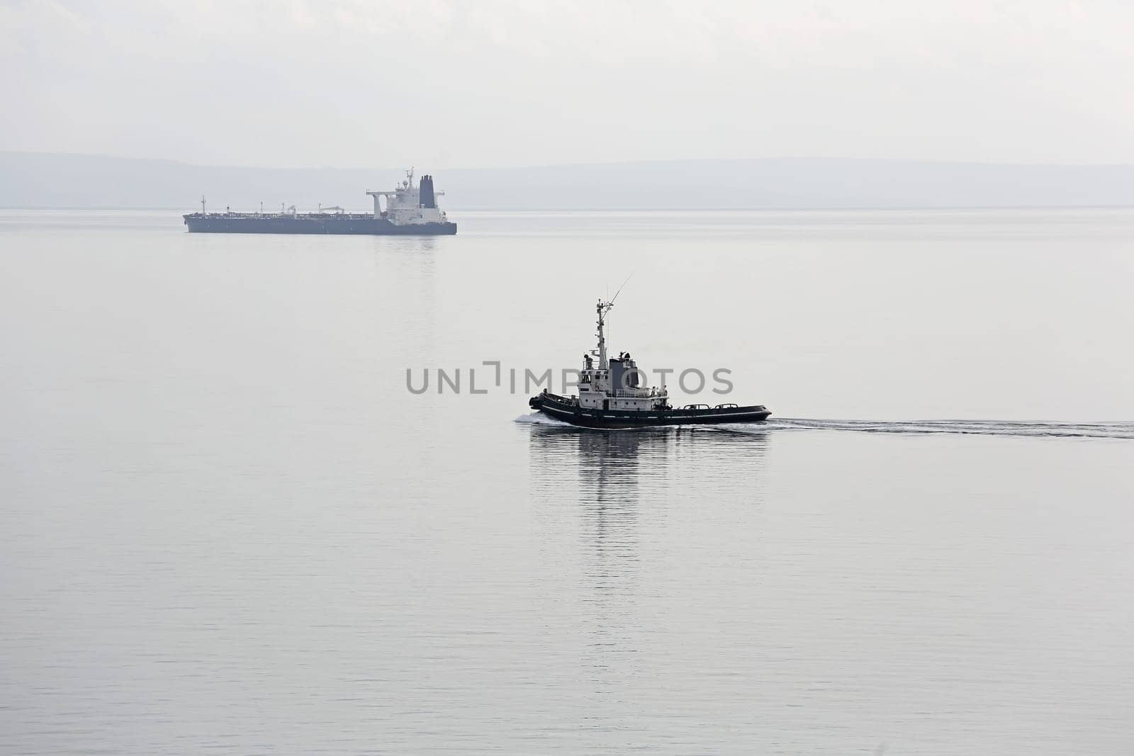Tugboat at Calm Adriatic Sea in Croatia