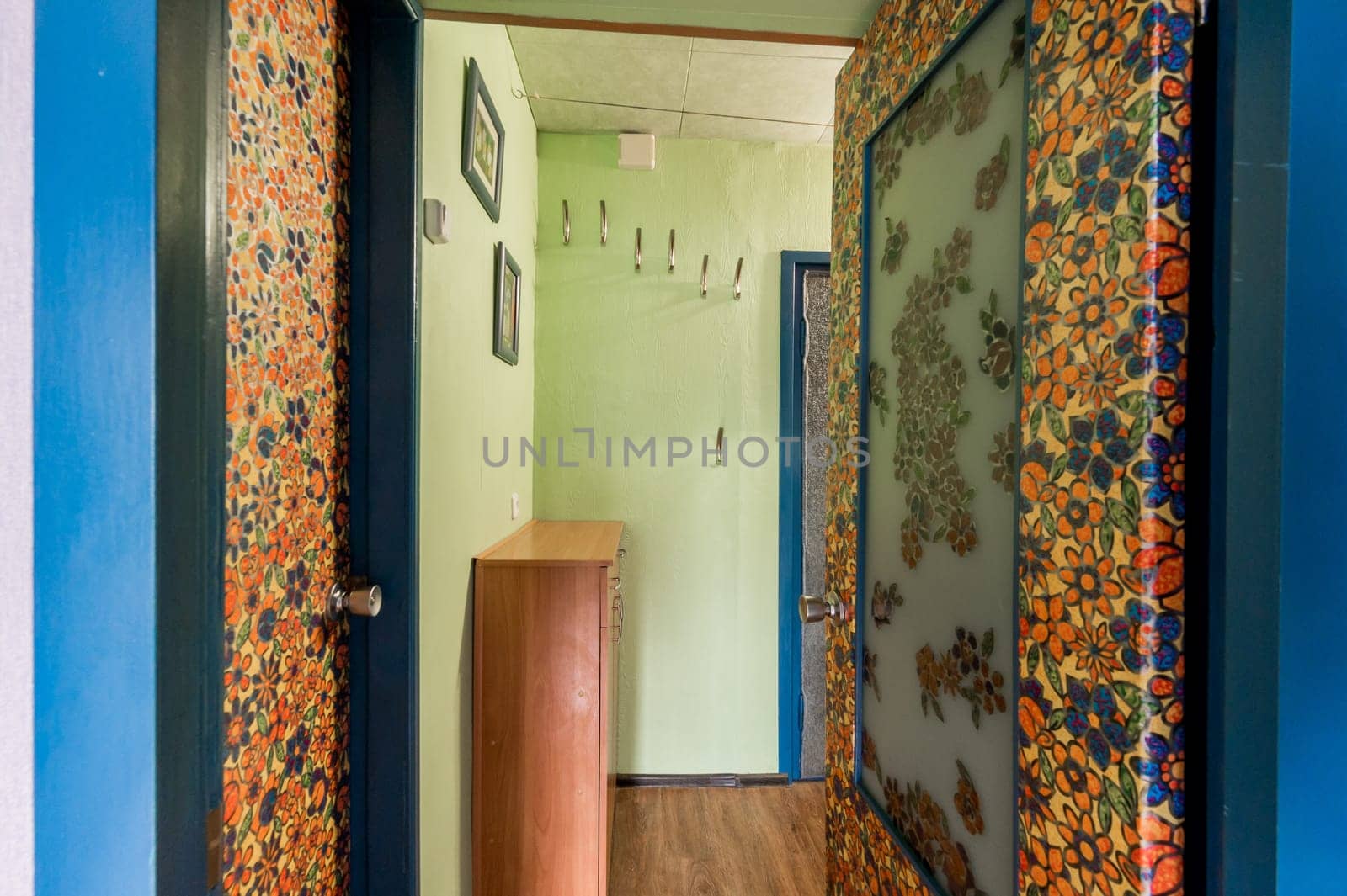 Russia, Moscow- July 02, 2019: interior room apartment. standard repair decoration in hostel. old not modern decor