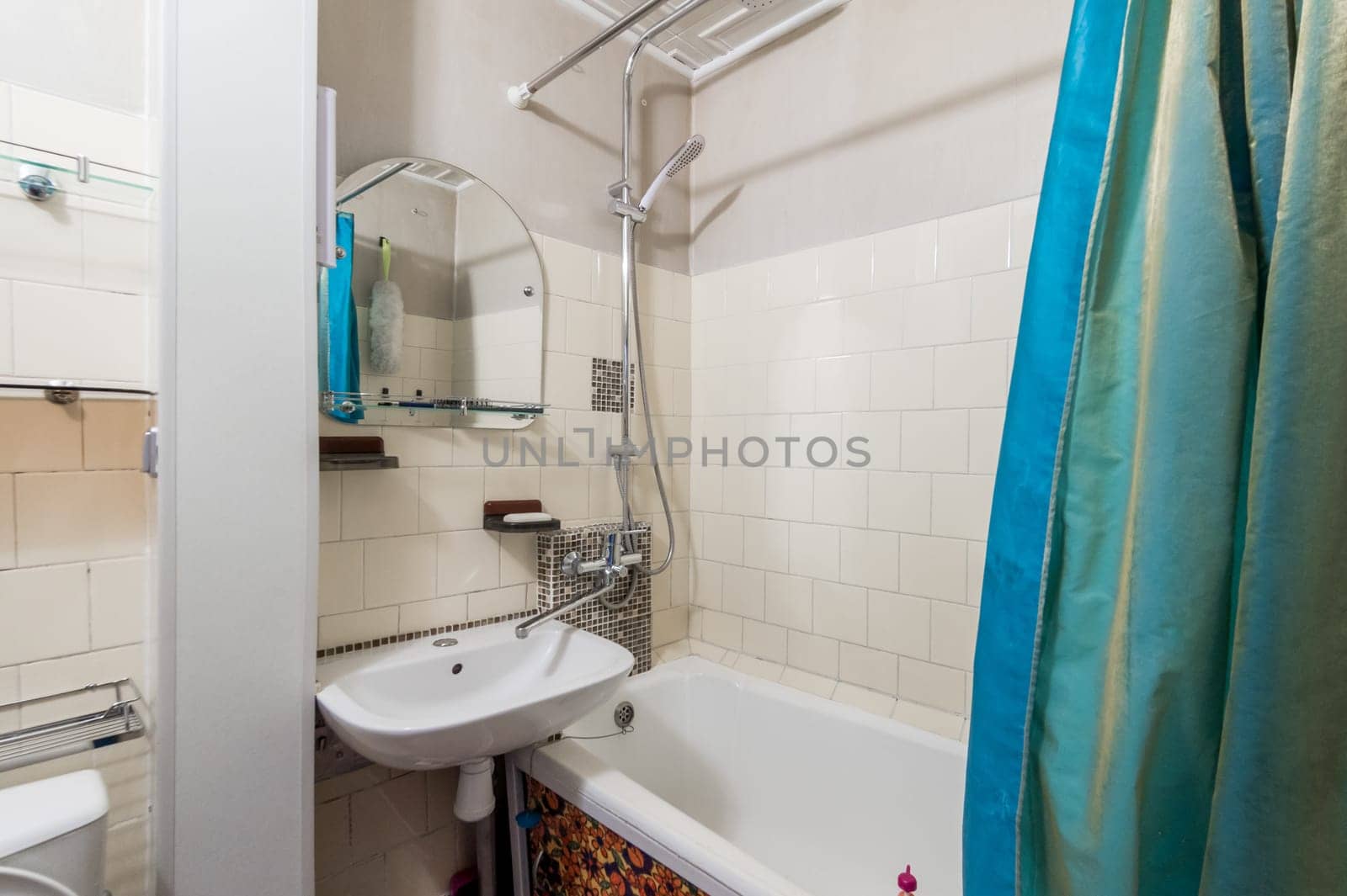 Russia, Moscow- July 02, 2019: interior room apartment. standard repair decoration in hostel. bathroom and toilet